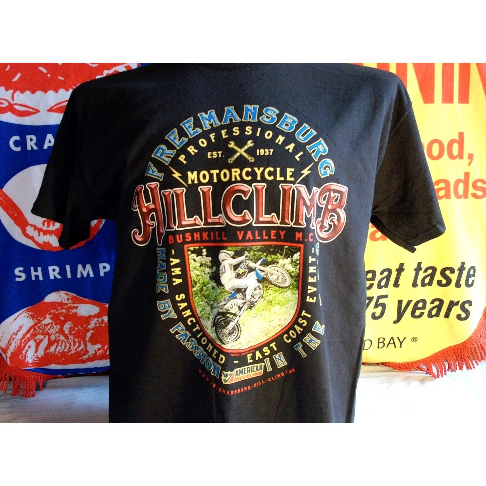 Gildan FREEMANSBURG MOTORCYCLE Hill Climb t Shirt Men's Large Black Gildan Cotton Logo Graphic Print Vintage No N/A Size US L / EU 52-54 / 3 - 2 Thumbnail