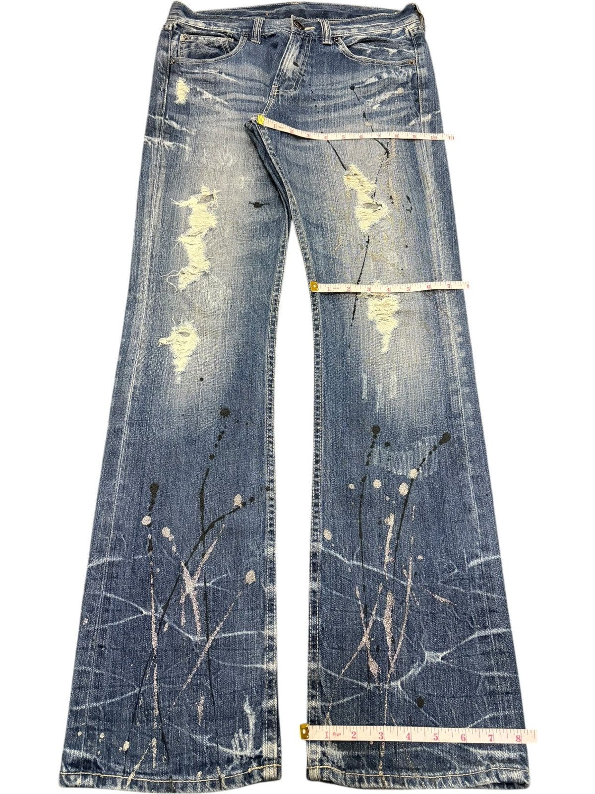 If Six Was Nine Vintage Japanese Brand Painted Distress Flare Jeans Size 31" - 8 Thumbnail