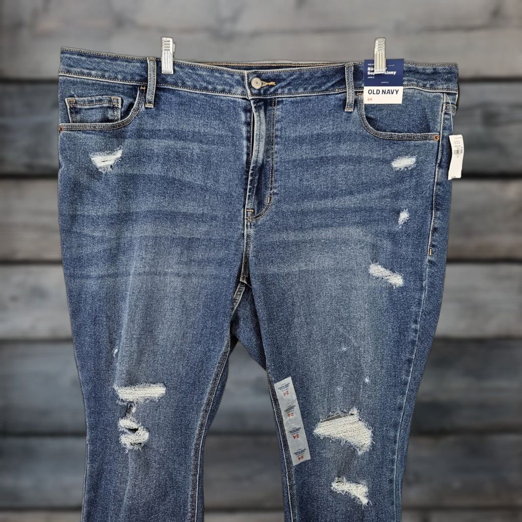 Old Navy Old Navy Womens Rockstar Super Skinny Jeans 24 Blue Distressed Size 42" / US 20 - 1 Thumbnail