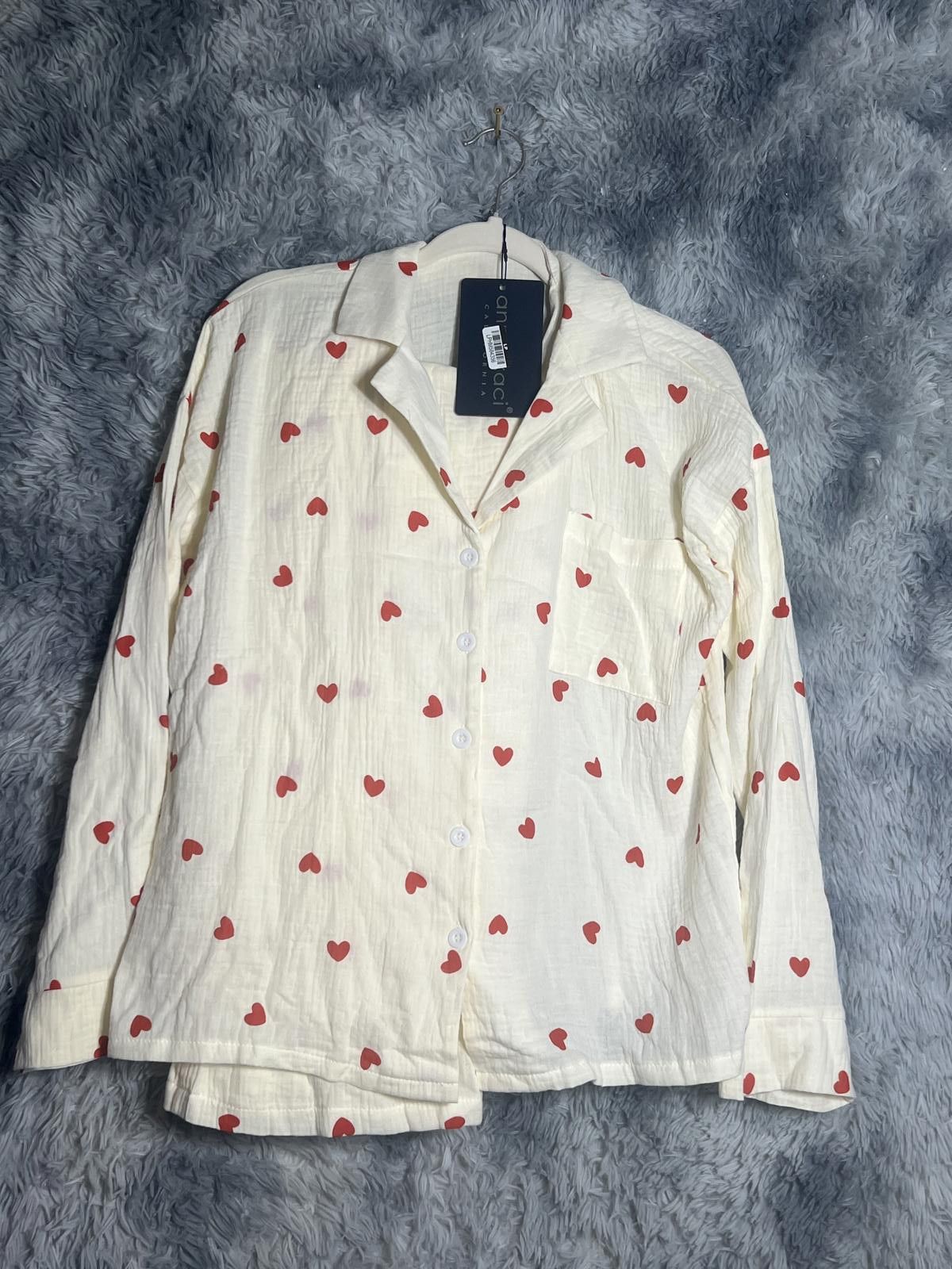 Other Anna Kaci Women's Cream Pajama Set with Red Heart PrintLarge Size ONE SIZE - 1 Thumbnail