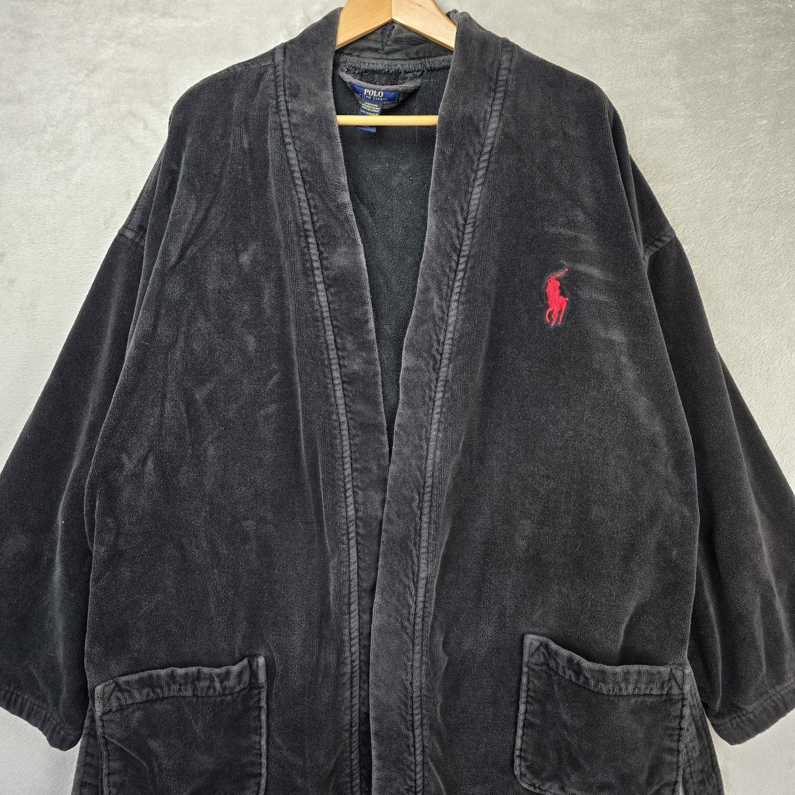 Polo Ralph Lauren Polo Ralph Lauren Bath Robe Mens L/XL Black Terry Pockets Size ONE SIZE - 5 Thumbnail