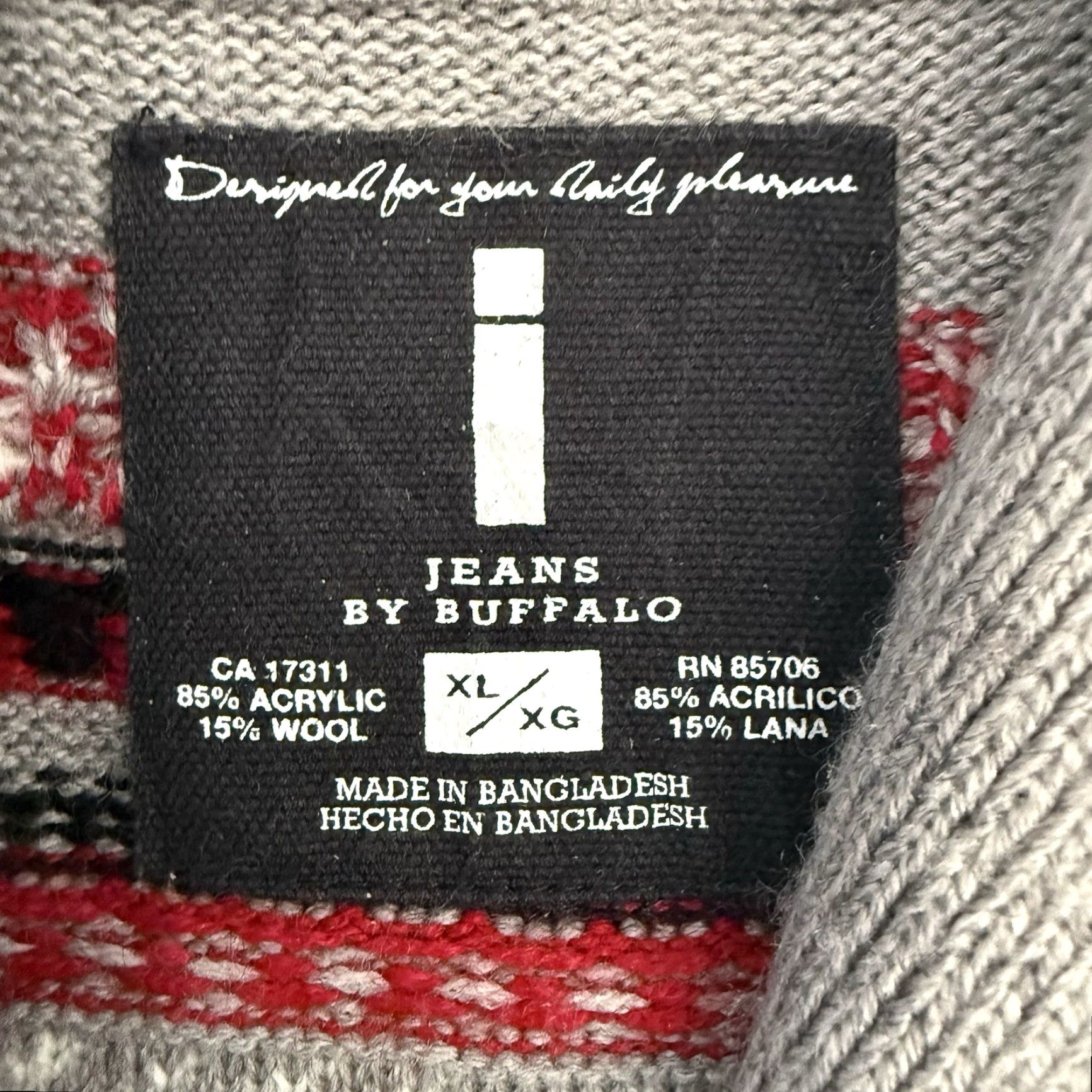 Vintage Buffalo I Jeans Cardigan Sweater Mens XL Gray Red Shawl Knit Christmas Holiday Shirt? Size US XL / EU 56 / 4 - 2 Thumbnail