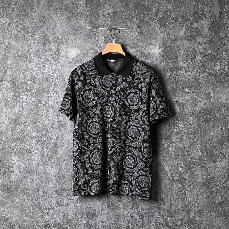 Versace Versace Black and gray patterned cotton short-sleeved polo Size US L / EU 52-54 / 3 - 1 Thumbnail