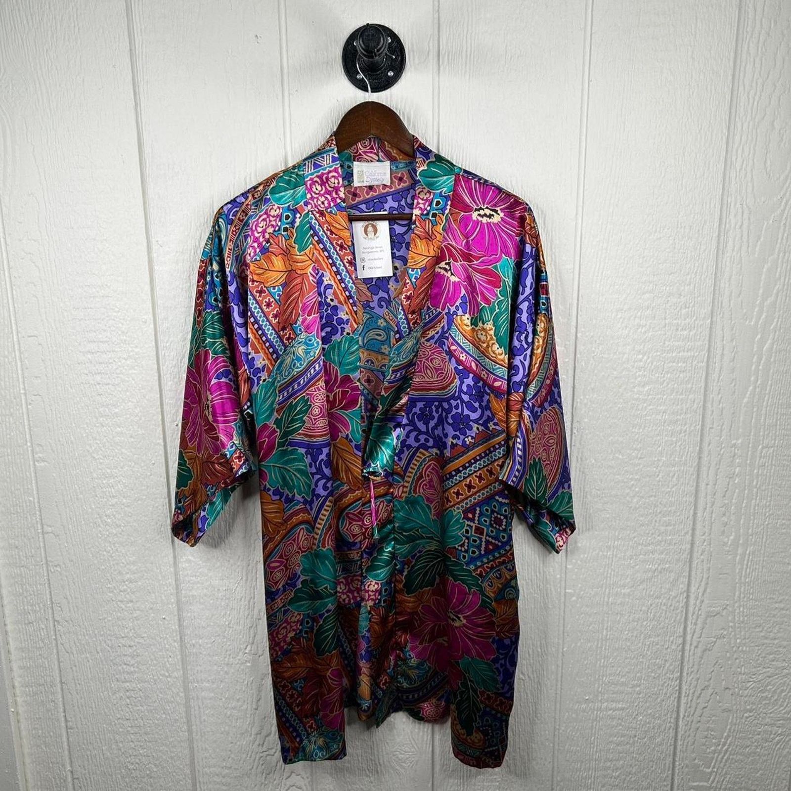 Other Vintage 80s Retro Pattern Silk Dress & Robe Sleep Set Medium Size M / US 6-8 / IT 42-44 - 5 Thumbnail