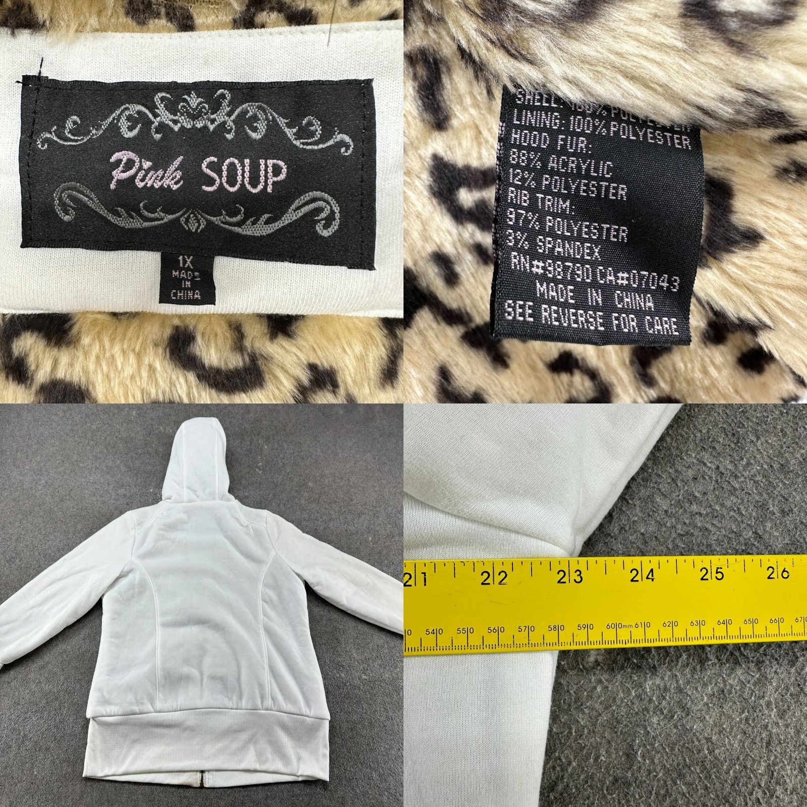 Pinko VINTAGE Pink Soup Jacket Women 1X White Brown Hooded Faux Fur Lined Full Zip 90s Parka Womens Size XL / US 12-14 / IT 48-50 - 9 Thumbnail