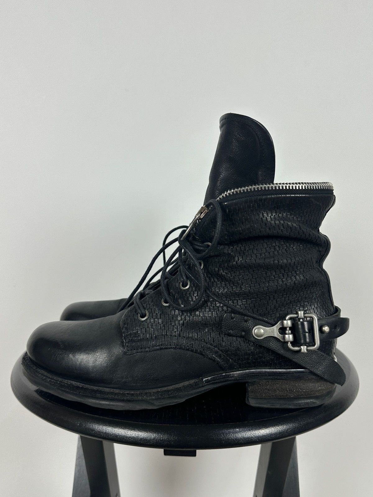 A.S.98 A.S.98. Airstep Black Leather Biker Zip Buckle Ankle Boots Size US 8 / IT 38 - 1 Thumbnail
