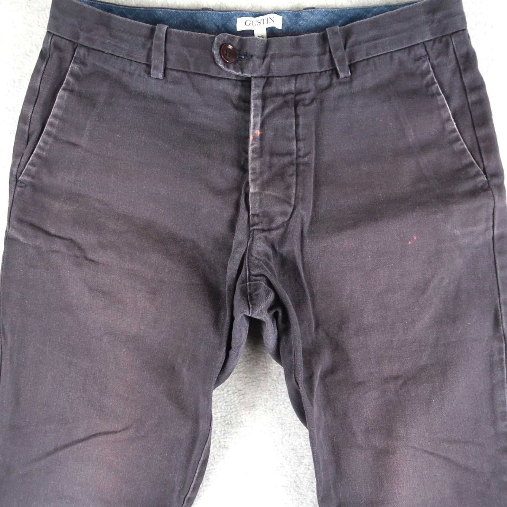 Gustin Gustin Pants Men 33 Blue Twill Slim Button Fly Chino, Straight Rise, Flat Front, Preppy Casual Vintage No, 32x29 Inseam? Size US 33 - 3 Thumbnail