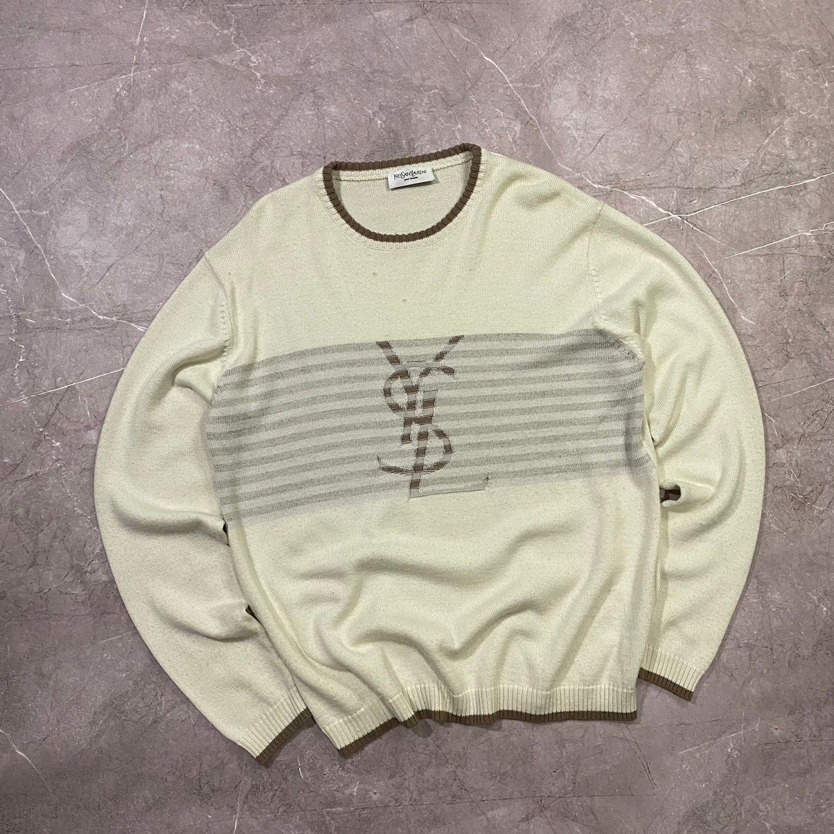 Pre-owned Vintage X Ysl Pour Homme Vintage Ysl Yves Saint Laurent Sweater Jumper Big Logo Brown