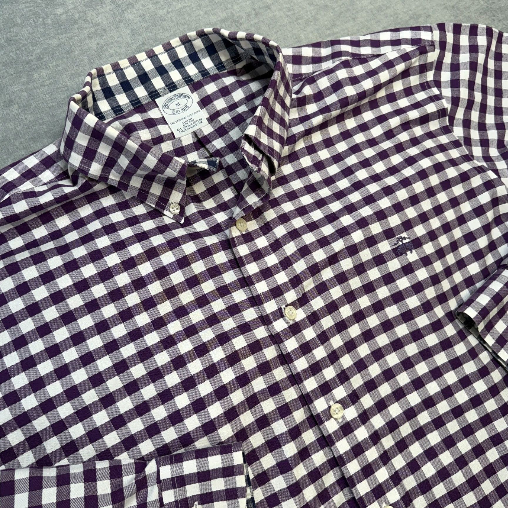 Brooks Brothers Brooks Brothers Shirt Mens XL Slim Button-Down Purple Gingham Check Oxford Tie-Down Size US XL / EU 56 / 4 - 5 Thumbnail