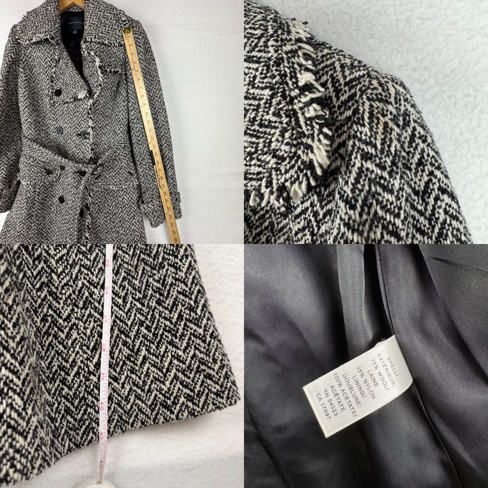 Banana Republic VINTAGE Banana Republic Women's M Wool Tweed Double Breasted Trench Coat Size M / US 6-8 / IT 42-44 - 10 Thumbnail