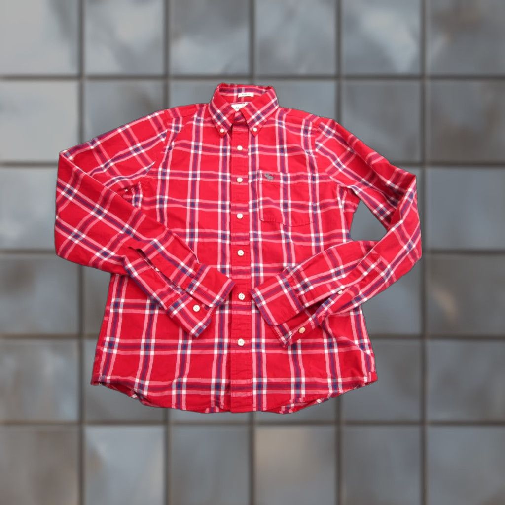 Abercrombie & Fitch VINTAGE Abercrombie & Fitch Shirt Mens L Red Navy Plaid Slim Button-Down Collared Crew Preppy 90s Mens Size US L / EU 52-54 / 3 - 1 Thumbnail