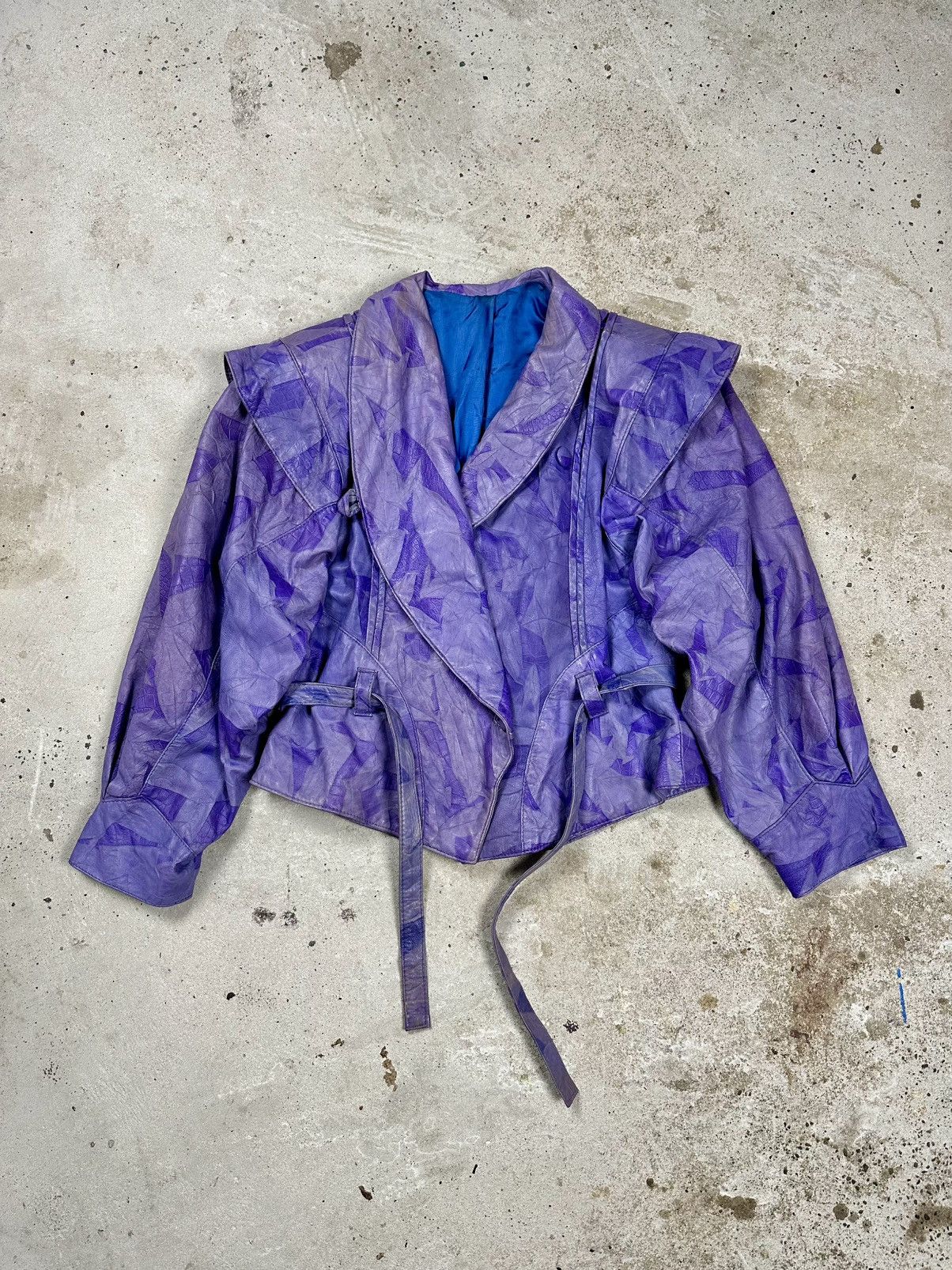 Vintage 90s Purple Leather Patchwork Biker Ramones Jacket