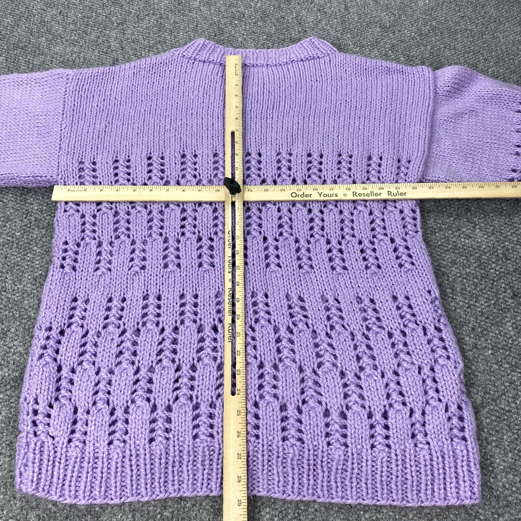 Vintage HANDMADE KNIT Sweater V-Neck Open-Knit Pullover One Size Purple Women Size ONE SIZE - 5 Thumbnail