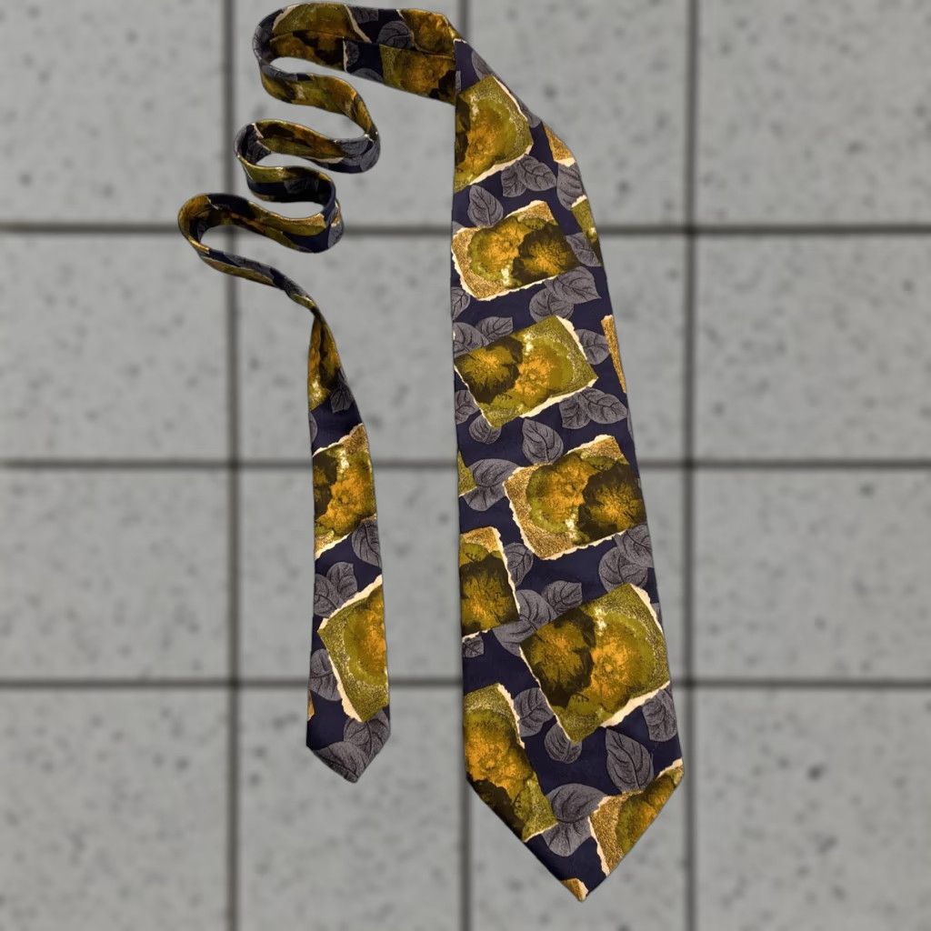 Vintage VINTAGE Pavone Tie Men's Adult One Size Silk Geometric Floral Patchwork Italy 57"-60" Wide Black Blue Green 1990s Cap­sule Necktie 4x56" Size ONE SIZE - 1 Thumbnail