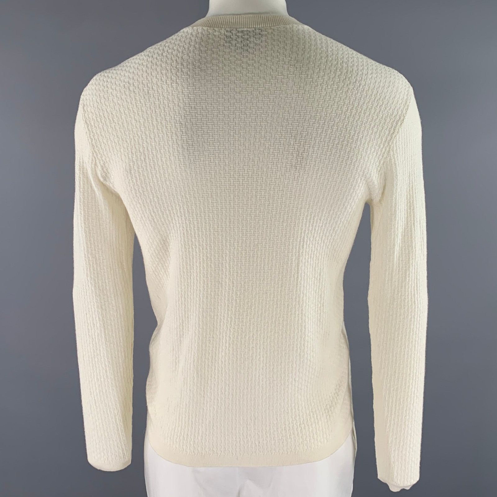 Emporio Armani EMPORIO ARMANI Size XL Cream Waffle Knit Crew-Neck Pullover Size US XL / EU 56 / 4 - 4 Thumbnail