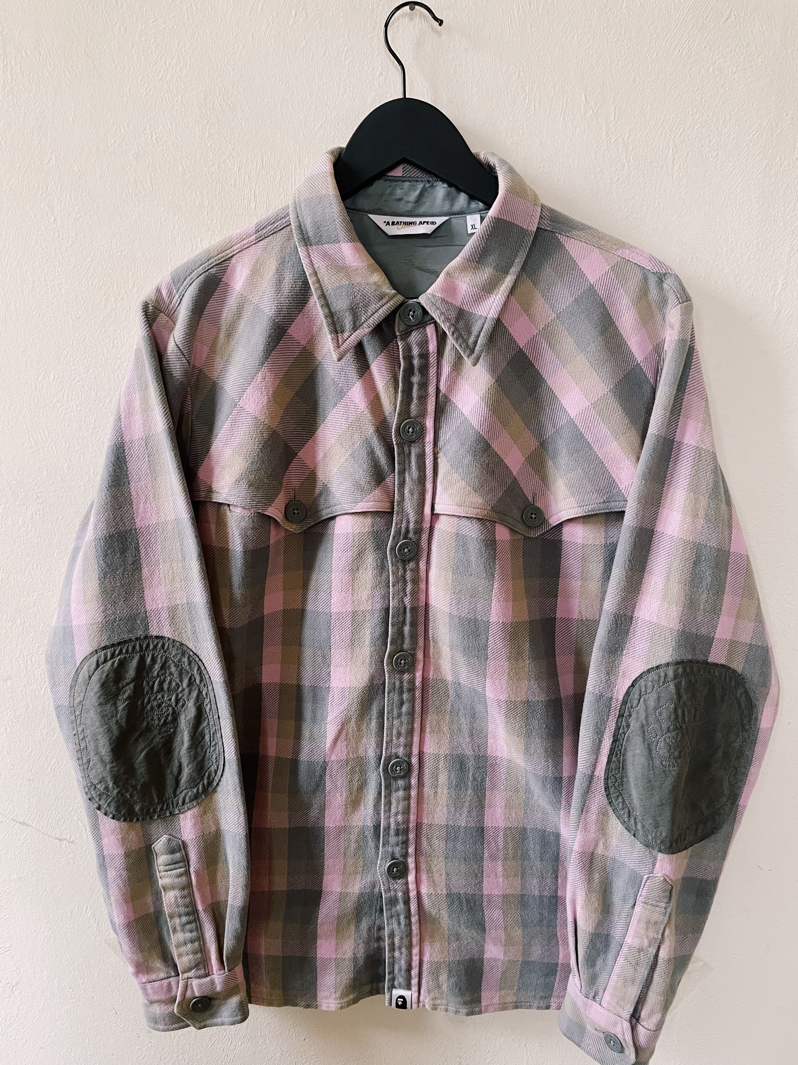 image of Vintage Y2K Bape A Bathing Ape Kanazawa Cpo Overshirt in Gray/Pink, Men's (Size XL)