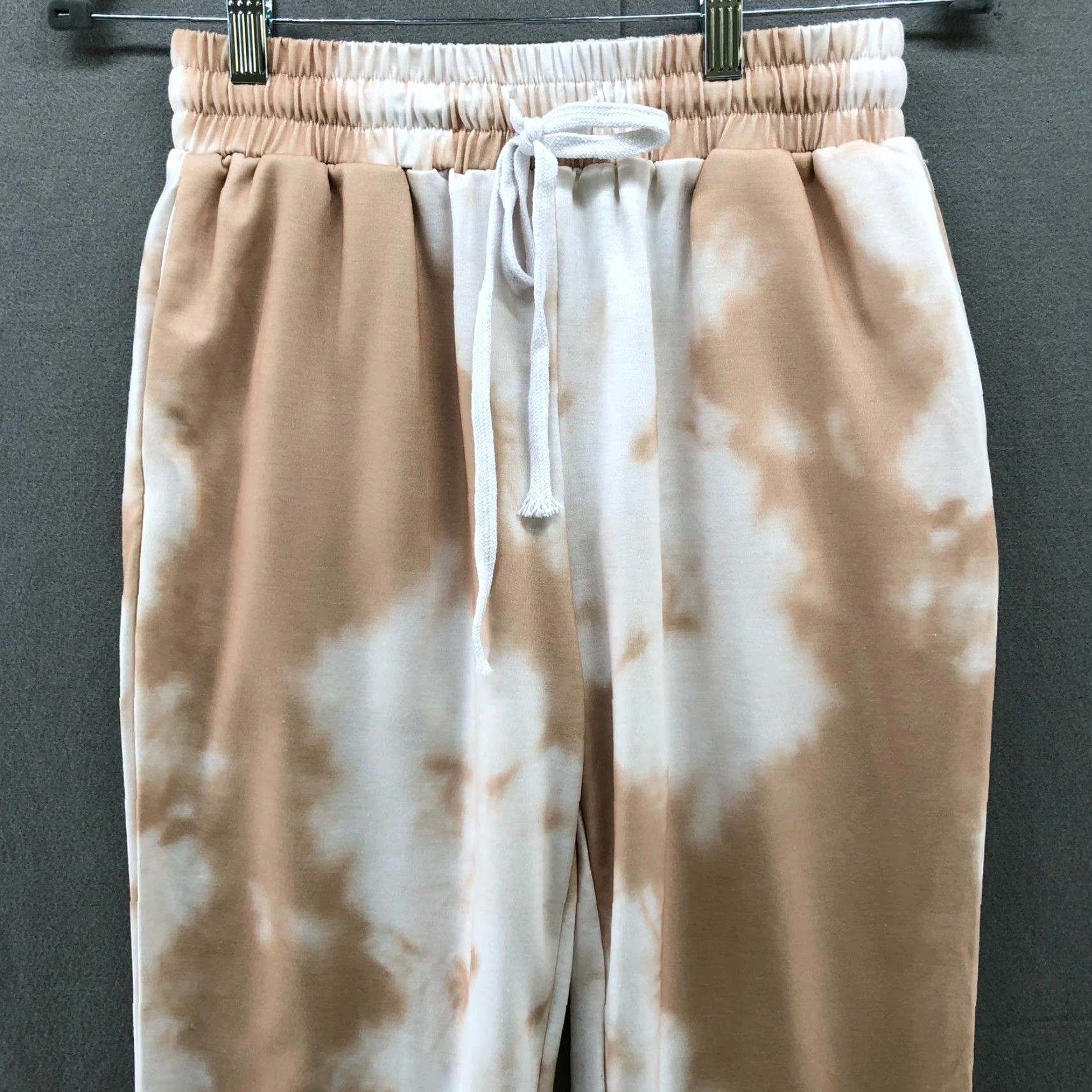 Vintage NWOT Tie Dye Jogger Sweatpants Womens S High Waisted Drawstring Beige White Fleece Lounge Pants Size 28" / US 6 / IT 42 - 4 Thumbnail