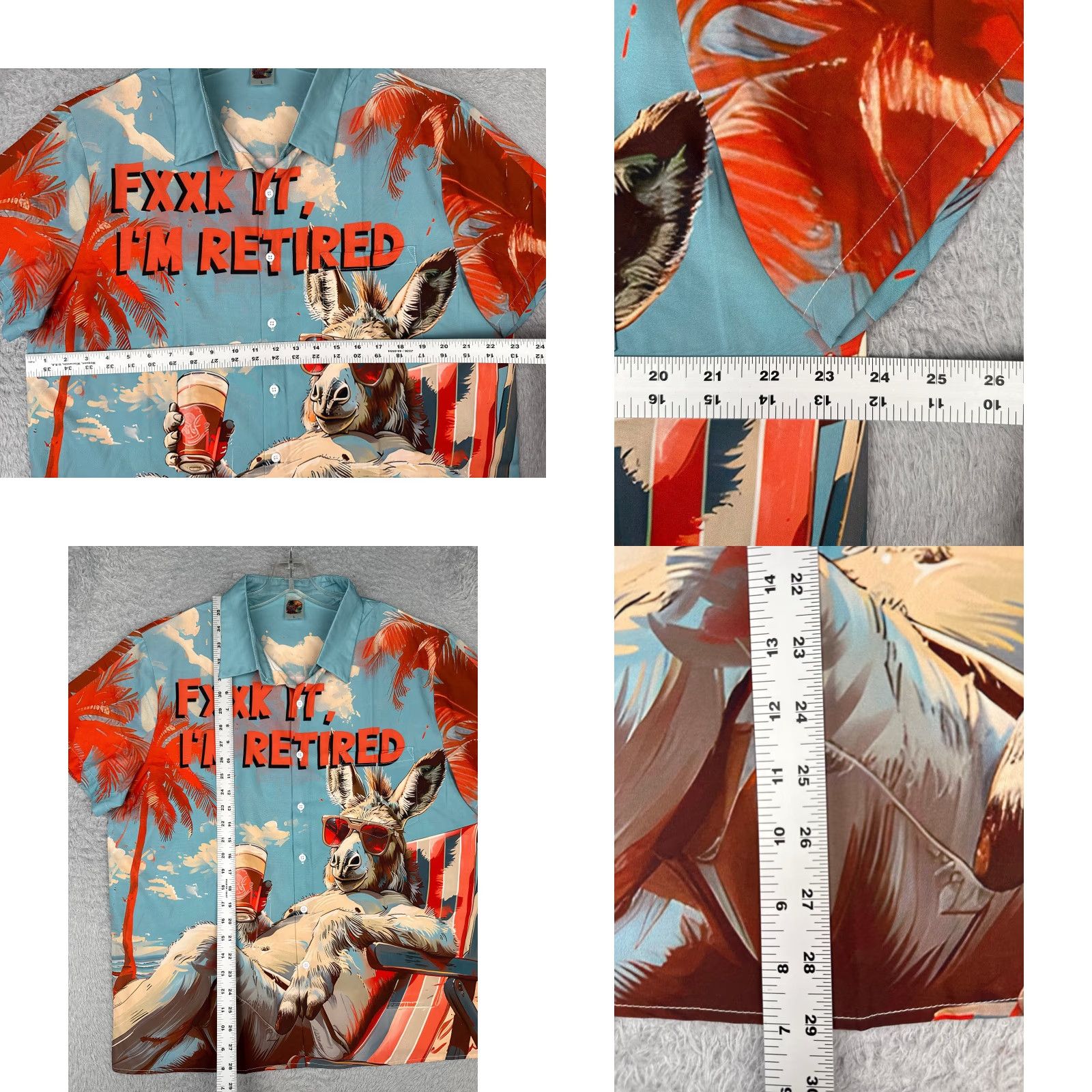 Vintage Fxxk It, I'm Retired Shirt Men Large Blue Hawaiian Cotton Blend Donkey Beach Shirt Button-Up Casual Hawaiian Floral short sleeve Mens L Blue Size US L / EU 52-54 / 3 - 8 Thumbnail