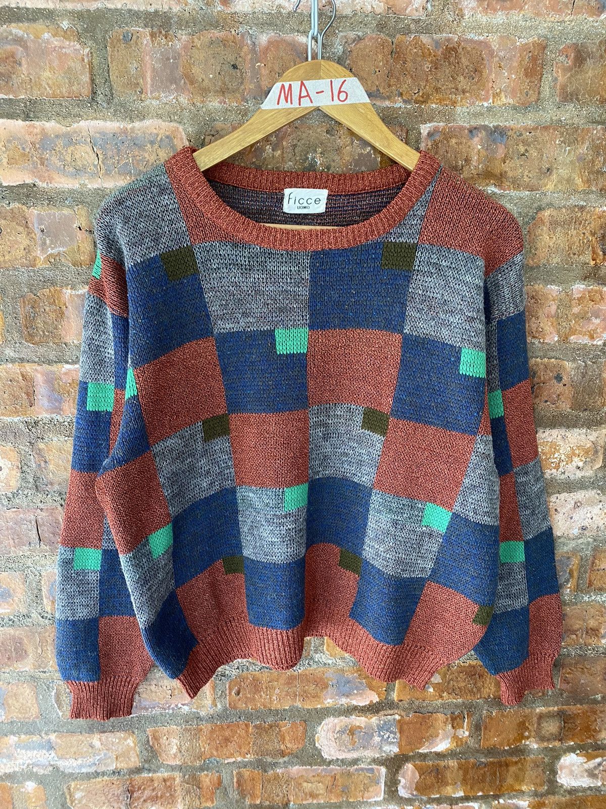 Yoshiyuki Konishi 1980s FICCE patchwork wool knit Size US M / EU 48-50 / 2 - 2 Thumbnail