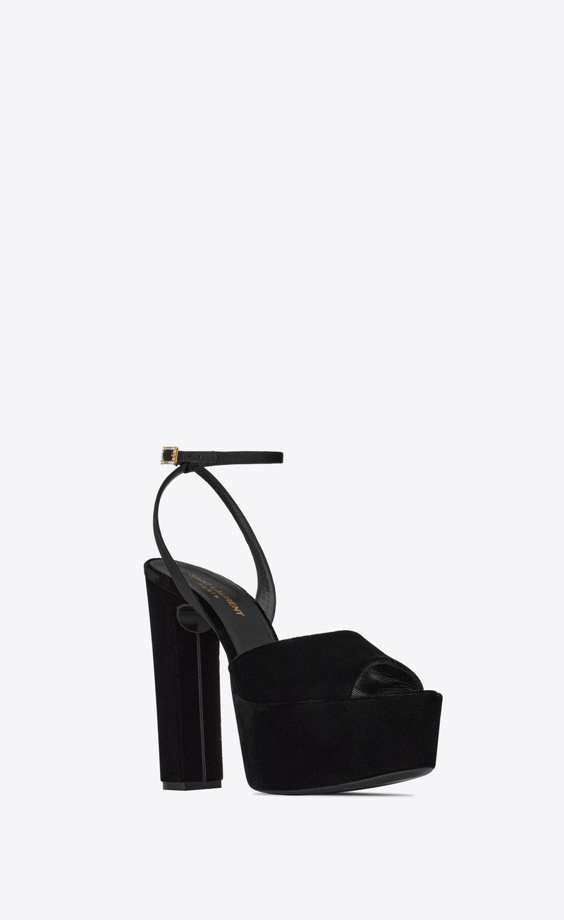 Saint Laurent Paris o1bcso1str0226 Jodie Platform Sandals In Velvet in Black Size US 8.5 / IT 38.5 - 2 Thumbnail