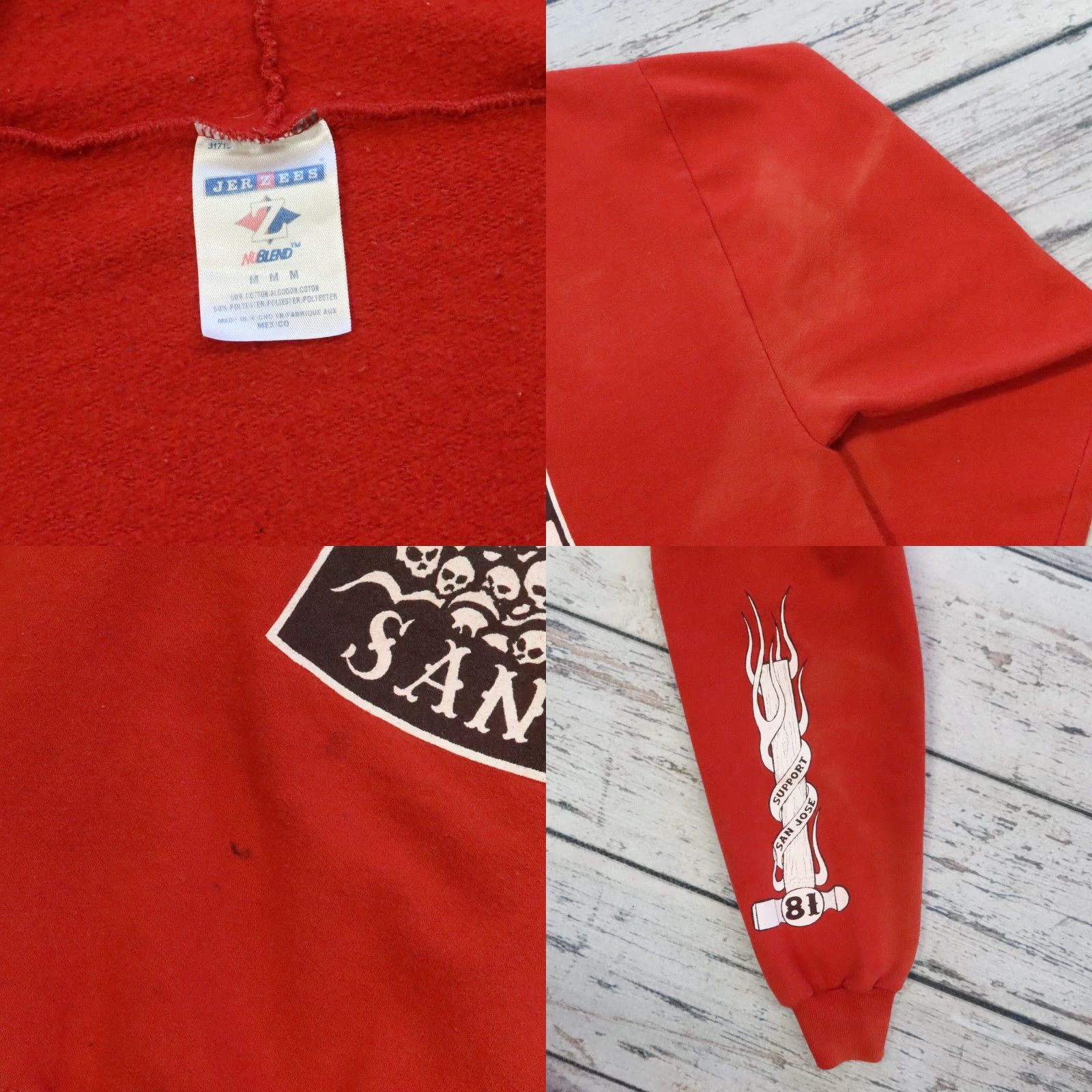 Jerzees Vintage Hells Angel Support Red and White 81 San Jose Zip Up Hoodie Sweatshirt Hoodie M Red Mens Size US M / EU 48-50 / 2 - 10 Thumbnail