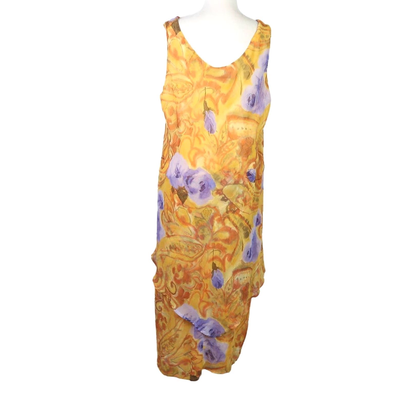 Vintage VINTAGE 90s A Wild Thyme Floral Midi Dress Sleeveless 16 Women Yellow Purple Floral Casual Party/Cocktail Maxi Midi - 48" Length Size XXL / US 16-18 / IT 52-54 - 4 Thumbnail