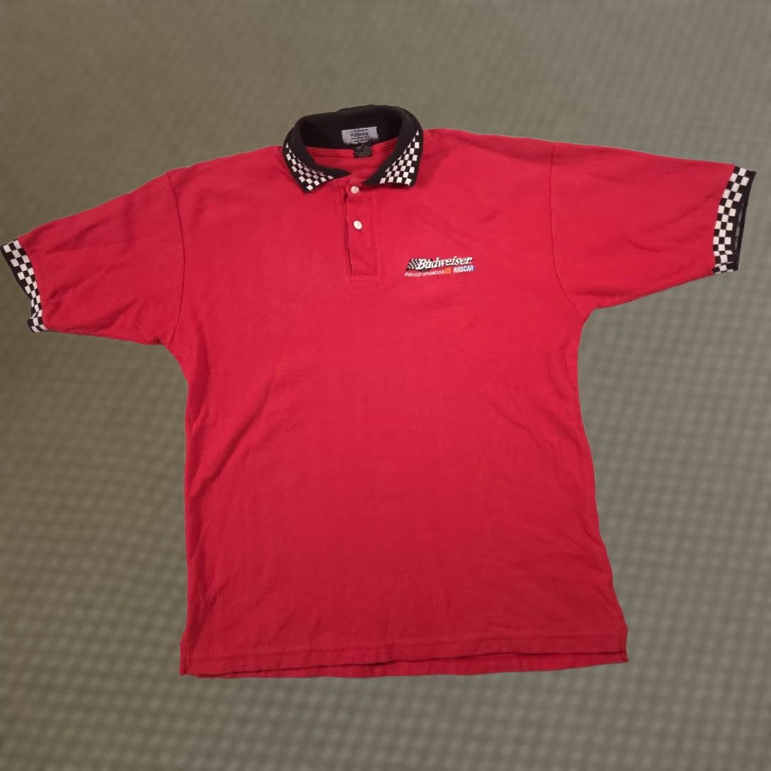 Vintage Willwerth Group Budweiser NASCAR Racing Polo Shirt Mens Large Red Embroidered Size US L / EU 52-54 / 3 - 1 Thumbnail