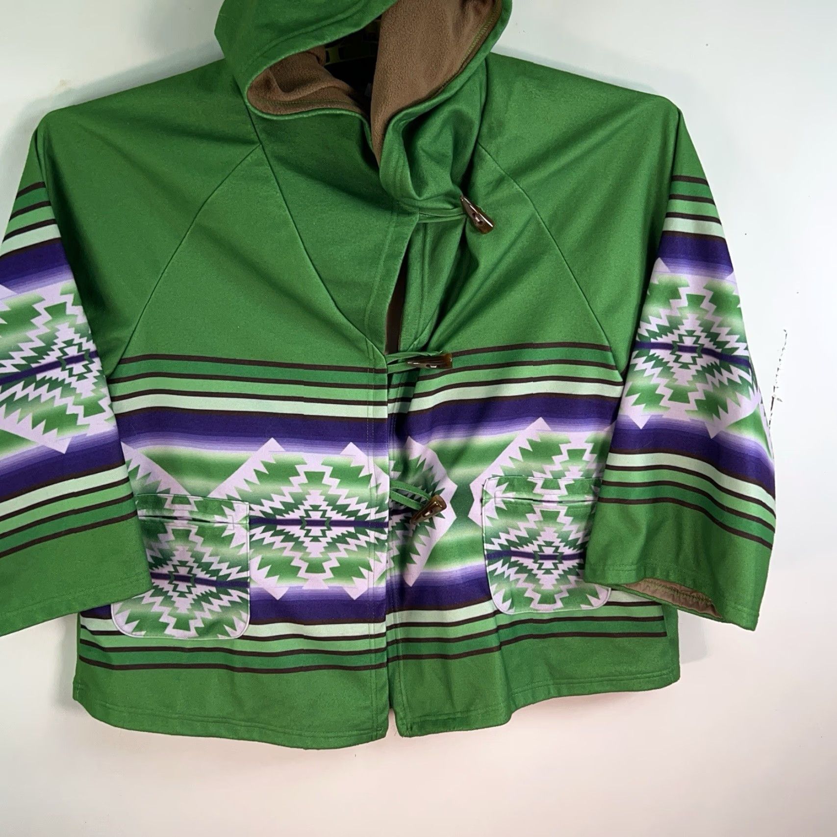 Vintage Southwest Aztec Hooded Jacket Women’s L Green Print Aztec Hoodie Womens L Green Jacket Size L / US 10 / IT 46 - 3 Thumbnail
