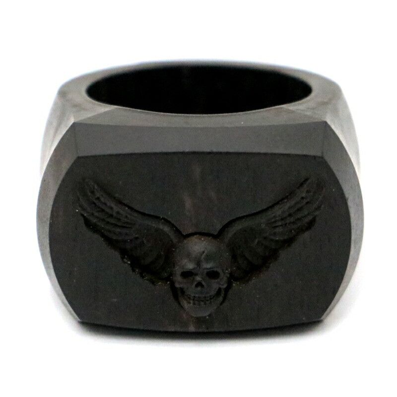 image of Chrome Hearts Big Pj Mahalia Wood Ring - Size 8.5 in Ebony, Men's