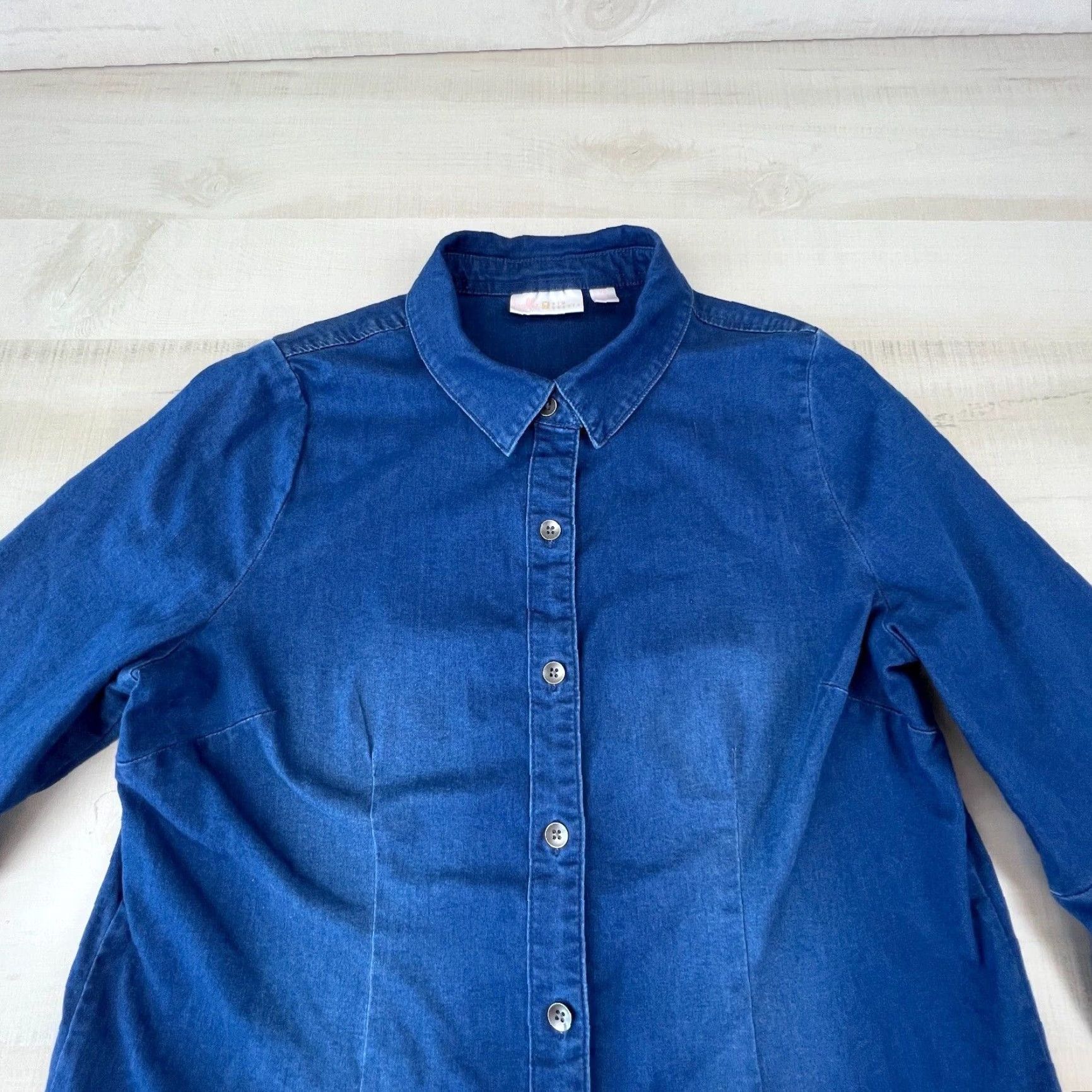 Vintage Belle Kim Gravel Womens Top XS Blue Chambray Button Up 3/4 Sleeve Shirt Size XS / US 0-2 / IT 36-38 - 2 Thumbnail