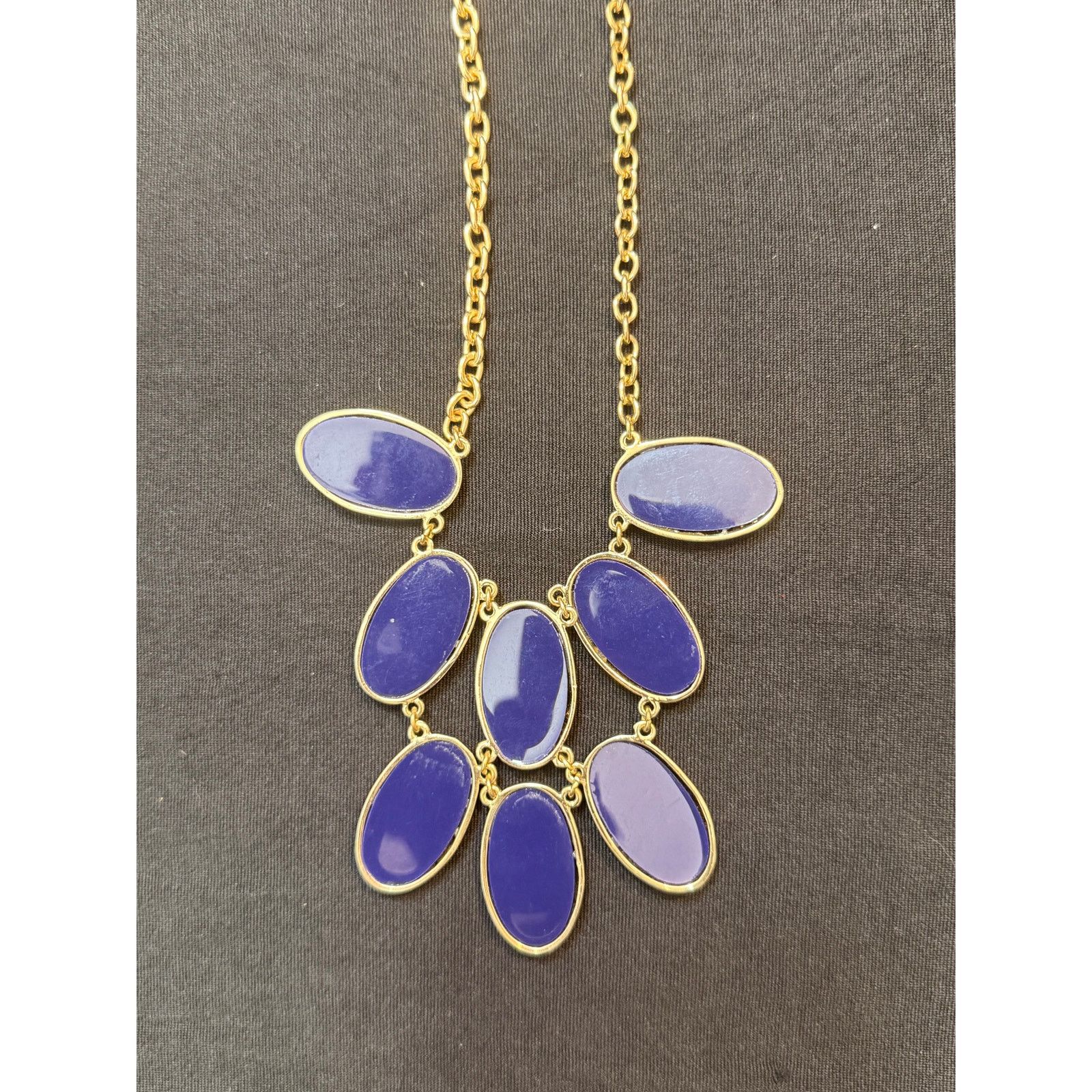 Other Vintage Gold Tone Blue Acrylic Statement Necklace 22” Size ONE SIZE - 6 Thumbnail