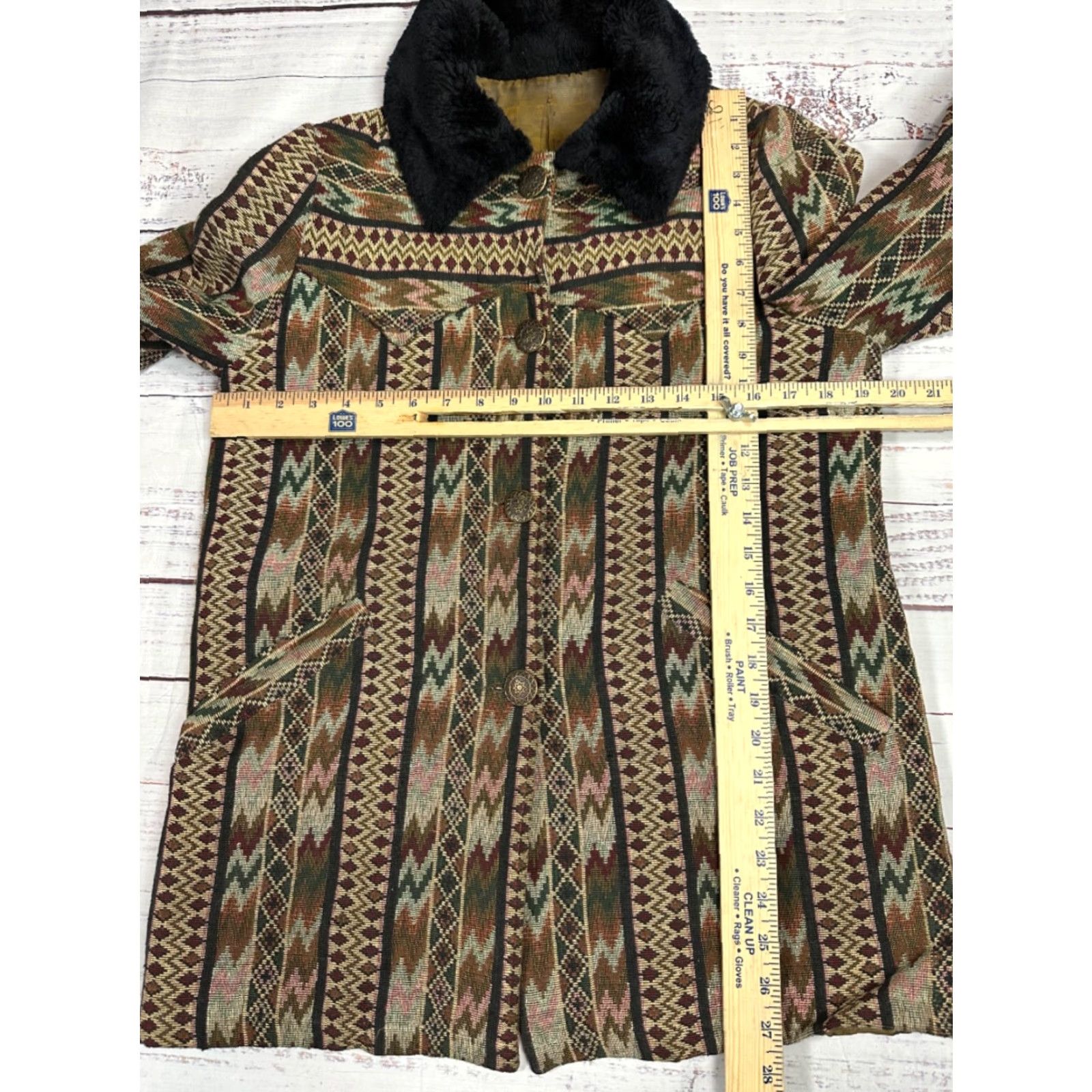Vintage VINTAGE Tregos Westwear Womens Aztec Print Jacket Sz 12 Brown Faux Fur Collar Jacket Women 12 Brown Aztec Print Size XL / US 12-14 / IT 48-50 - 2 Thumbnail