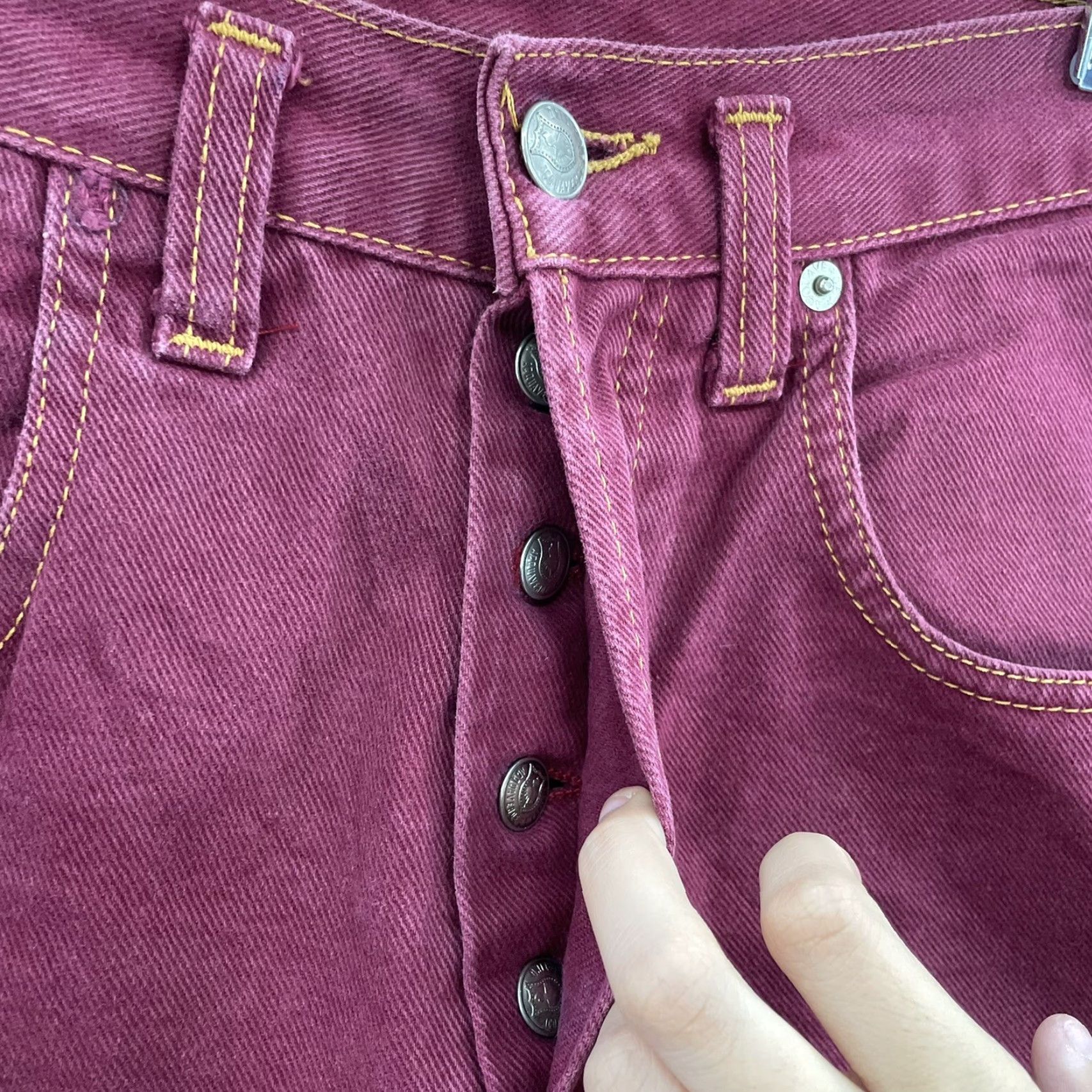 Bell VINTAGE Acquaverde Jeans 6 27 Short Red Denim High Waisted 70s Western Bell Bottoms Flare Womens Mens Girls Size 28" / US 6 / IT 42 - 4 Thumbnail