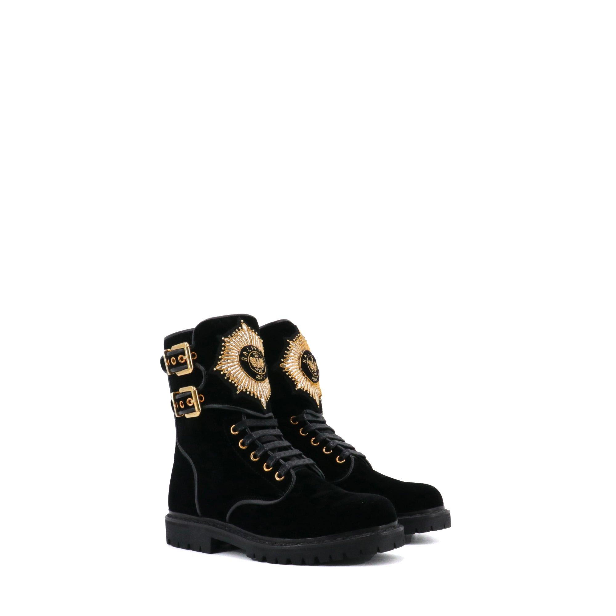 Balmain BALMAIN - Balmain Eagle ankle boots in black velvet (T37) Size US 6 / IT 36 - 1 Thumbnail