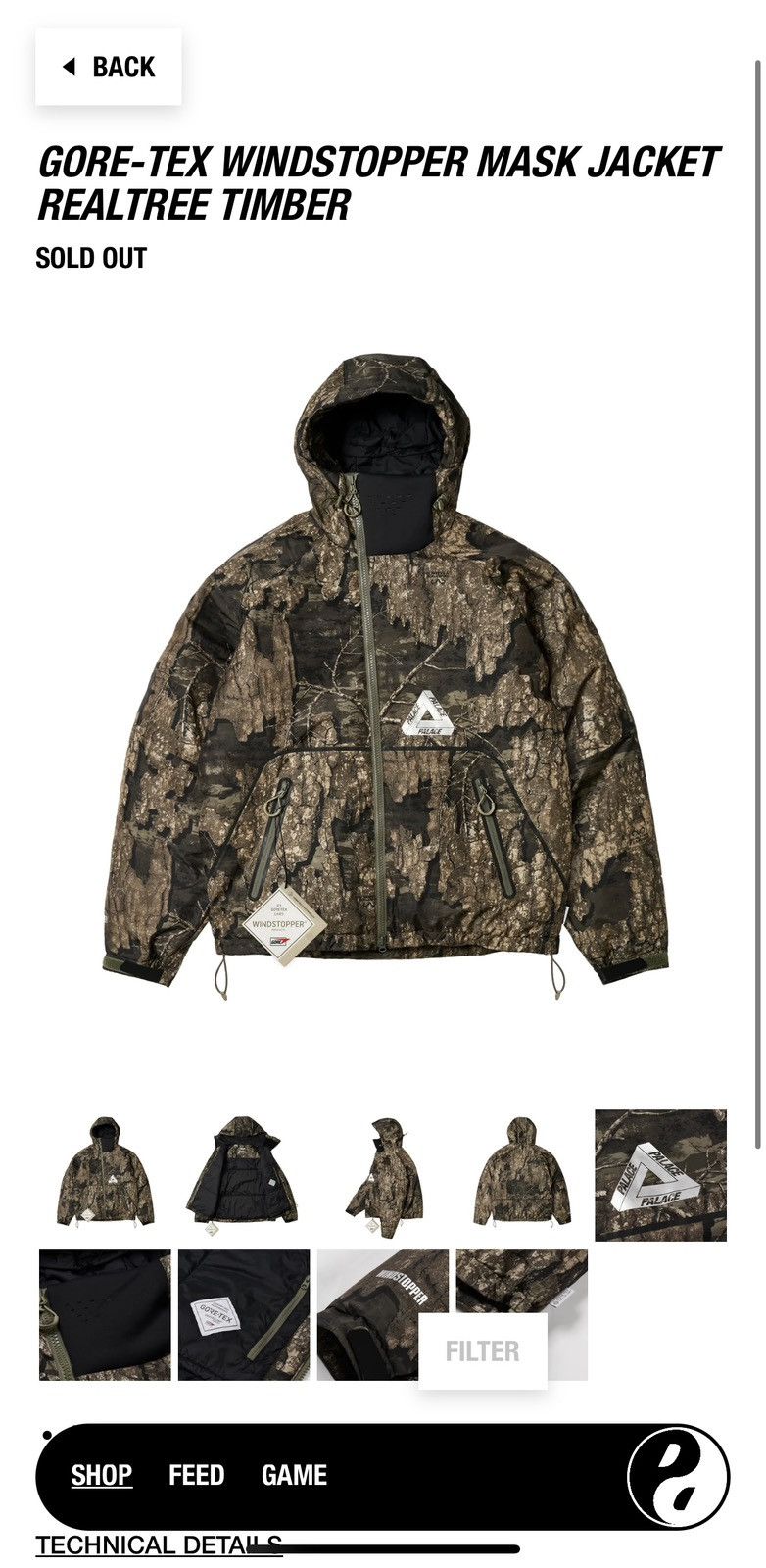 Palace Palace GORE-TEX WINDSTOPPER MASK JACKET REALTREE TIMBER ...