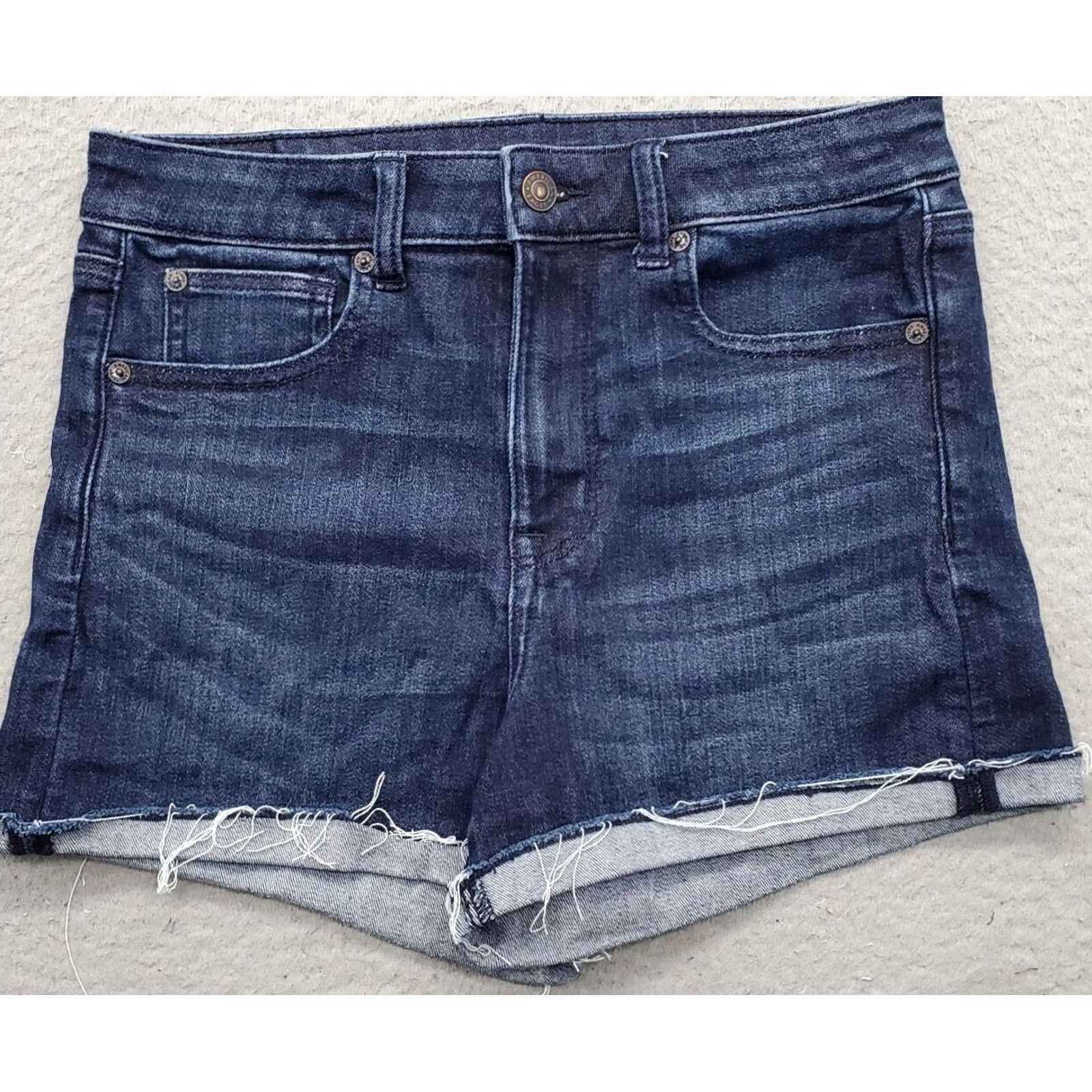 American Eagle Outfitters Shorts Womens Size 8 Blue Denim Next Level Stretch Fold Up High Rise 3.5 Inseam 5-Pocket Denim