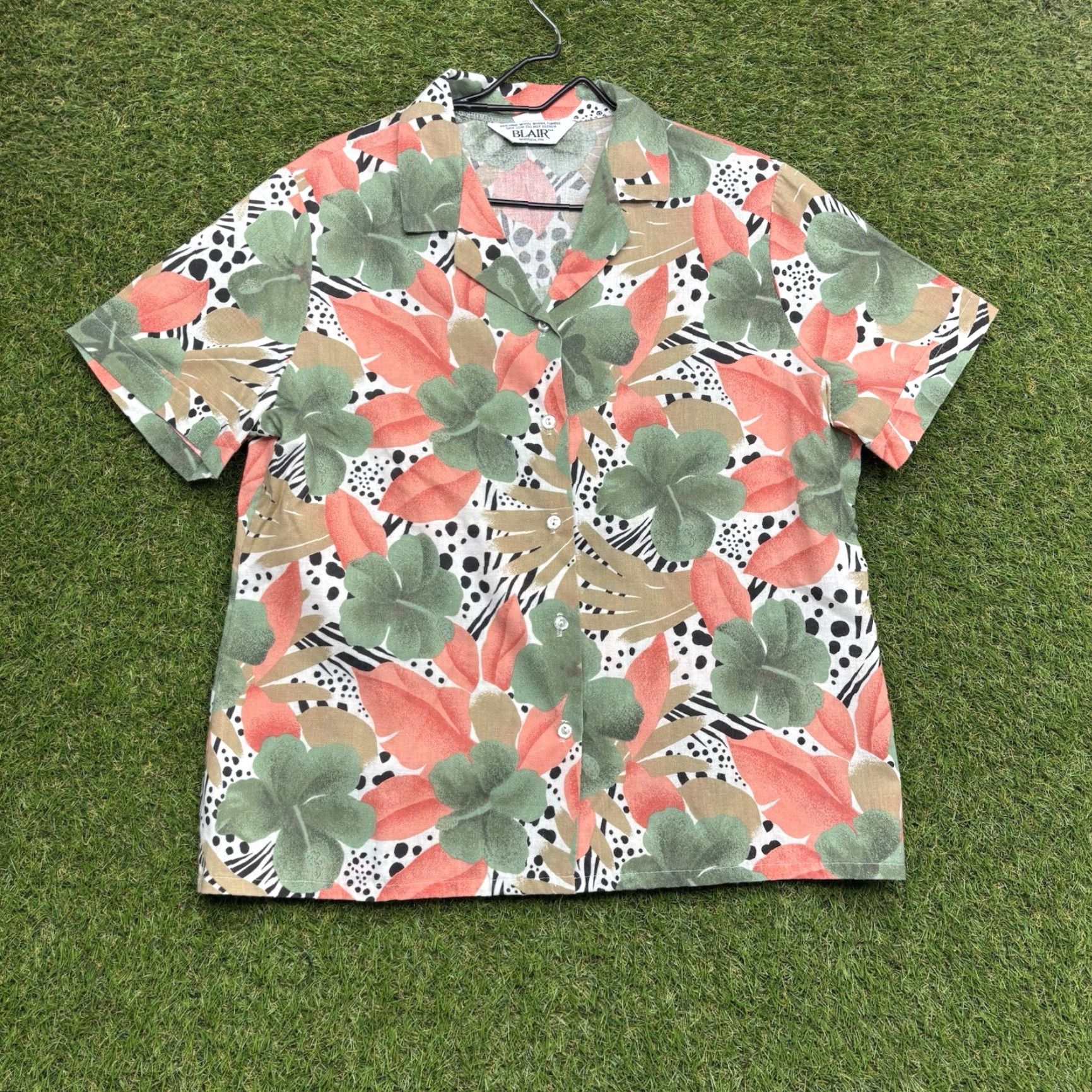 Blair VINTAGE Blair Blouse Womens Large Floral Print Tropical Jungle Short Sleeve AOP Size L / US 10 / IT 46 - 2 Thumbnail