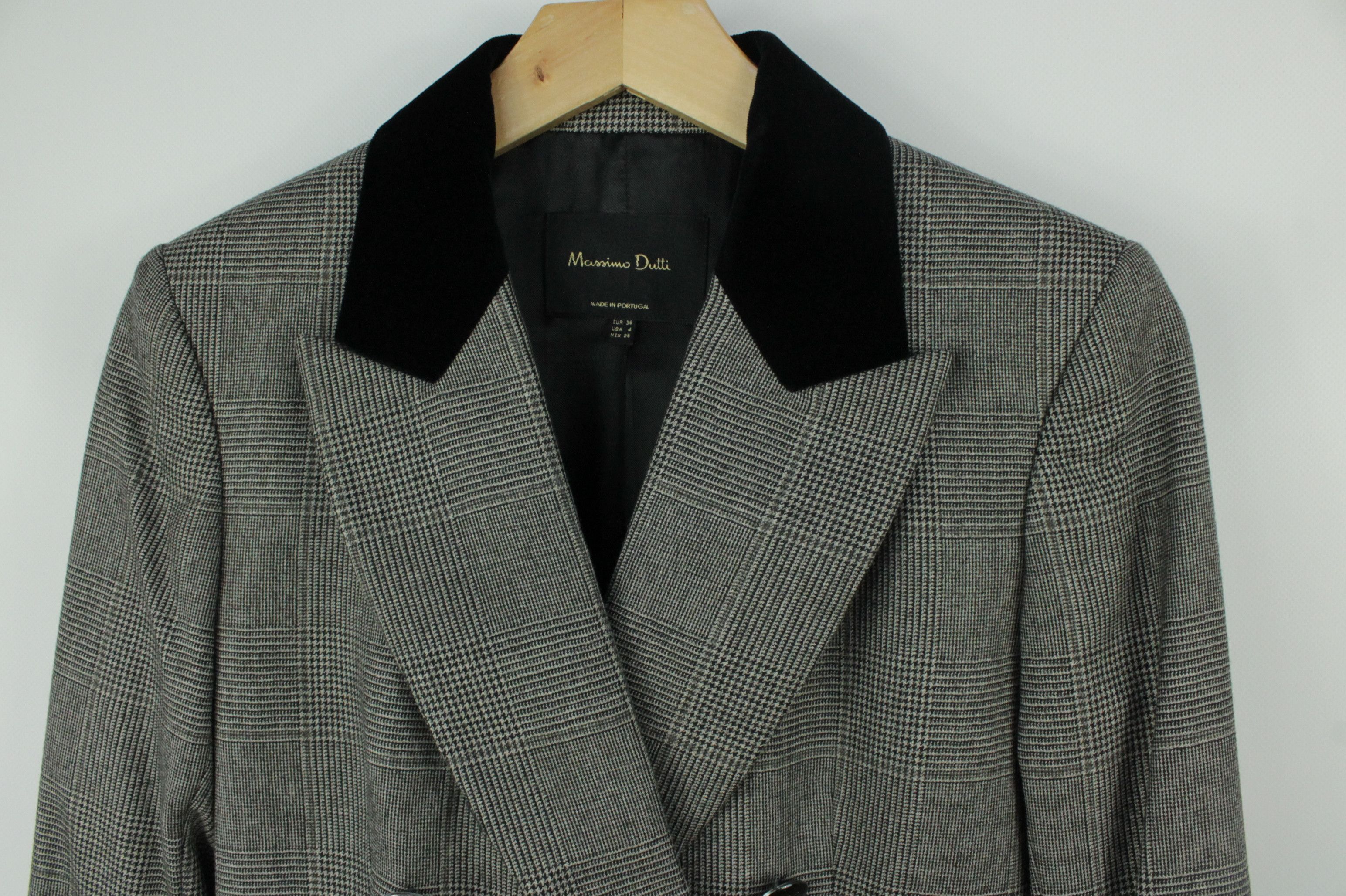 Massimo Dutti Massimo Dutti Double-Breasted Gray Check Wool Blazer Jacket Size S / US 4 / IT 40 - 2 Thumbnail