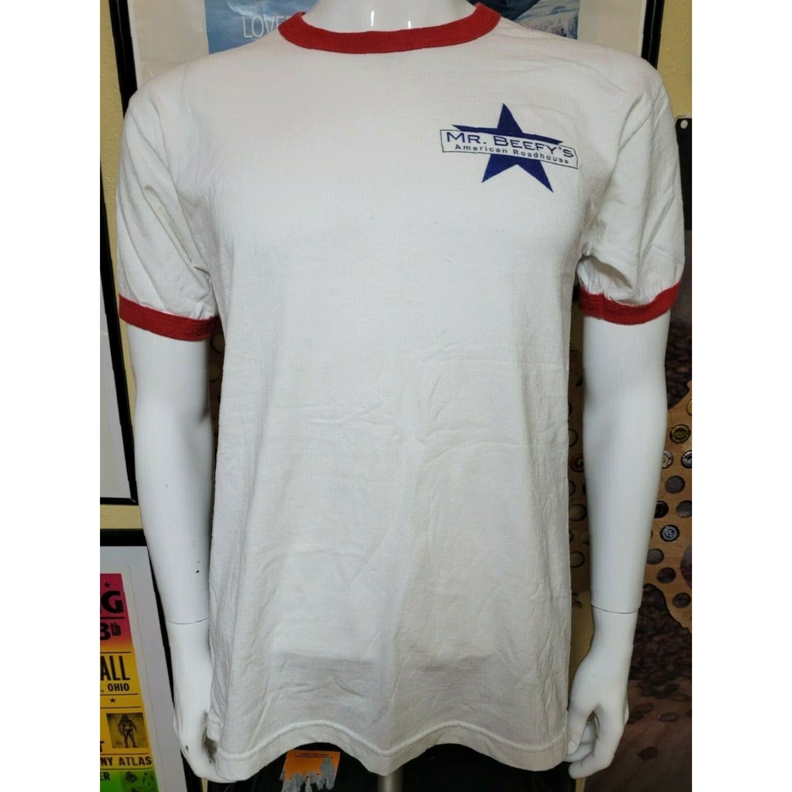Jerzees VINTAGE Jerzees T-Shirt Mens White Short Sleeve Medium Mr. Beefy's American Roadhouse Defunct Restaurant Bar Oregon OH Size US M / EU 48-50 / 2 - 2 Thumbnail