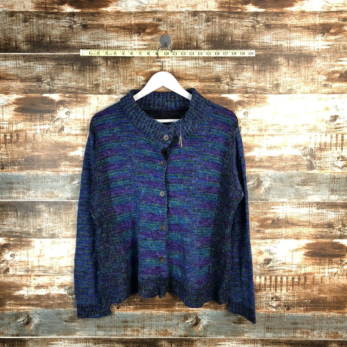 Japanese Brand Cheek Blue Patterned Cardigan knitwear #A1538 Size M / US 6-8 / IT 42-44 - 1 Thumbnail