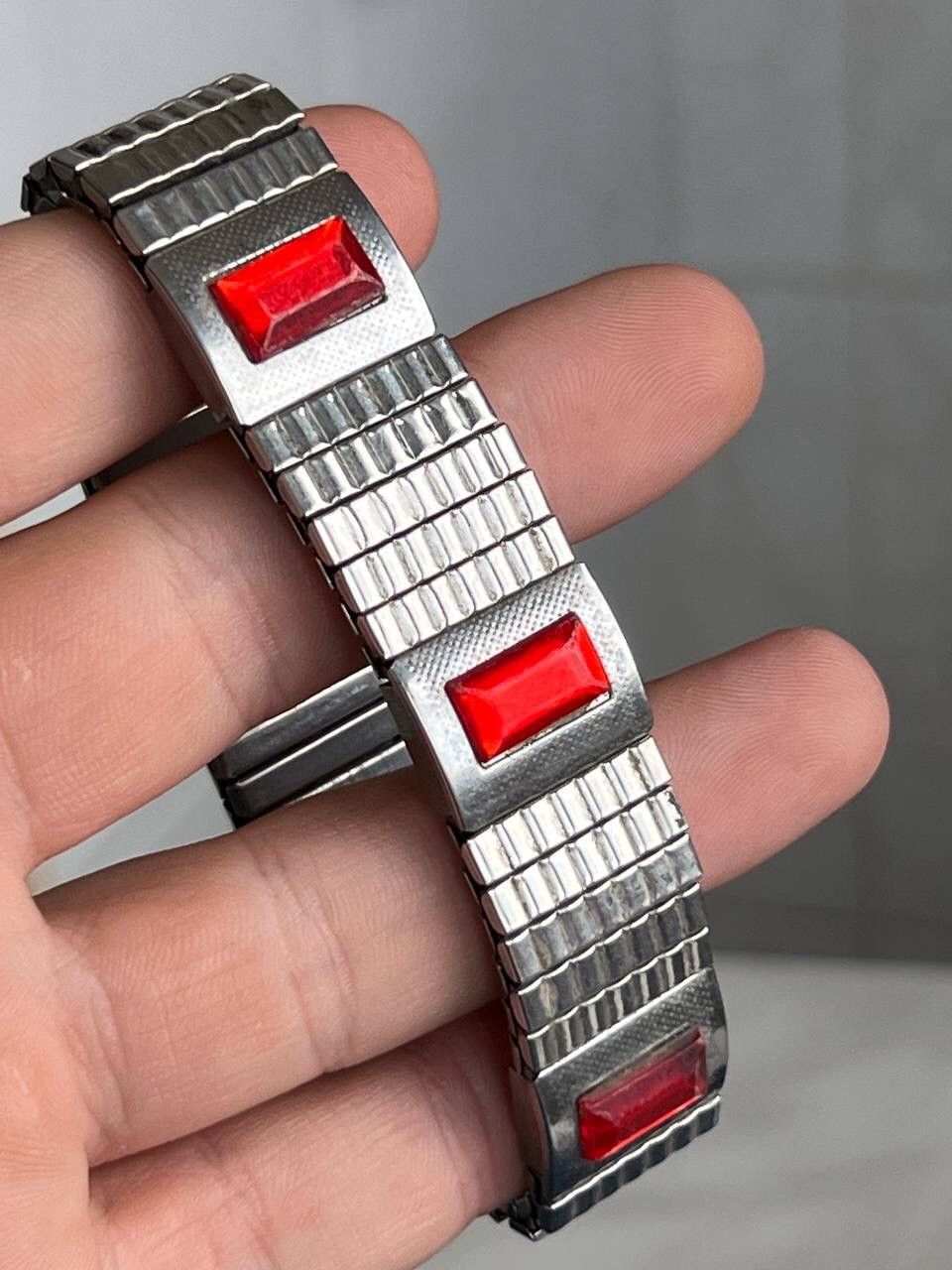 Jewelry Bracelet Silver Chrome Red Stone Crystal Y2K 90s Jewelry Size ONE SIZE - 1 Thumbnail