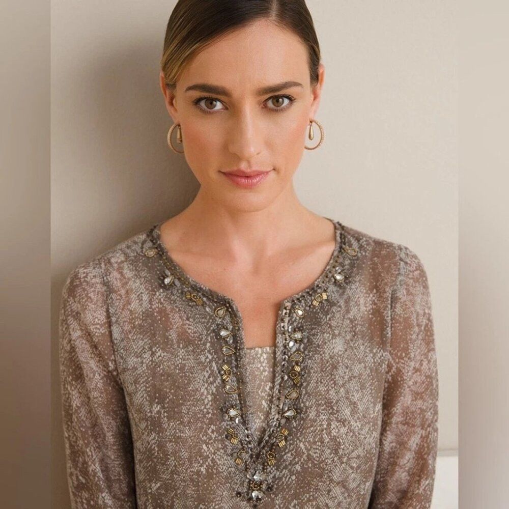 Chicos Chico’s Chiffon Embellished Tunic Snake Print Top Size 3 US Size XL / US 12-14 / IT 48-50 - 3 Thumbnail