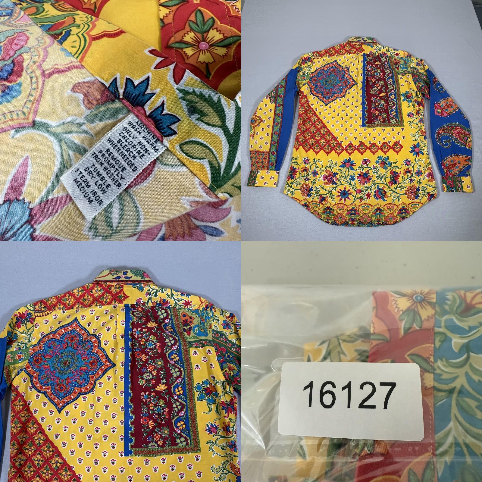 Polo Ralph Lauren VINTAGE Polo Ralph Lauren Shirt Mens M Yellow Floral Paisley 90s Button-Up Long Sleeve Cotton Shirt Size US M / EU 48-50 / 2 - 9 Thumbnail