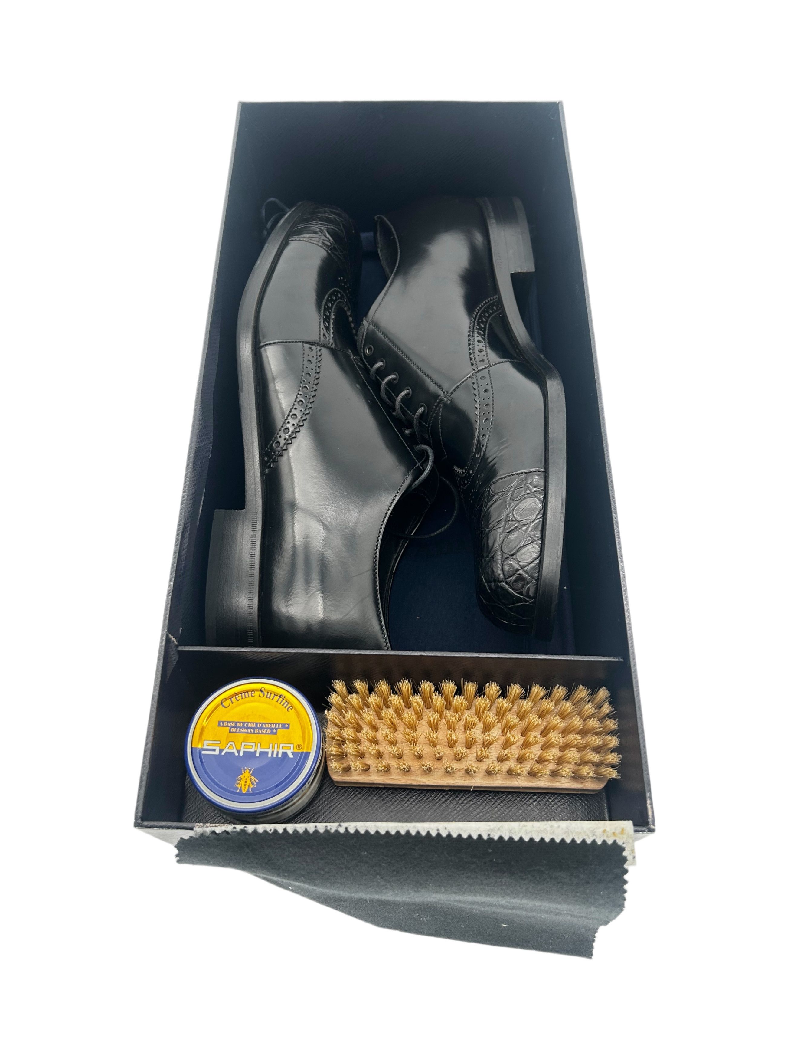 Prada Prada Black Hand Stitched Spazzalato leatherAlligatorToeShoe Size US 12 / EU 45 - 6 Thumbnail