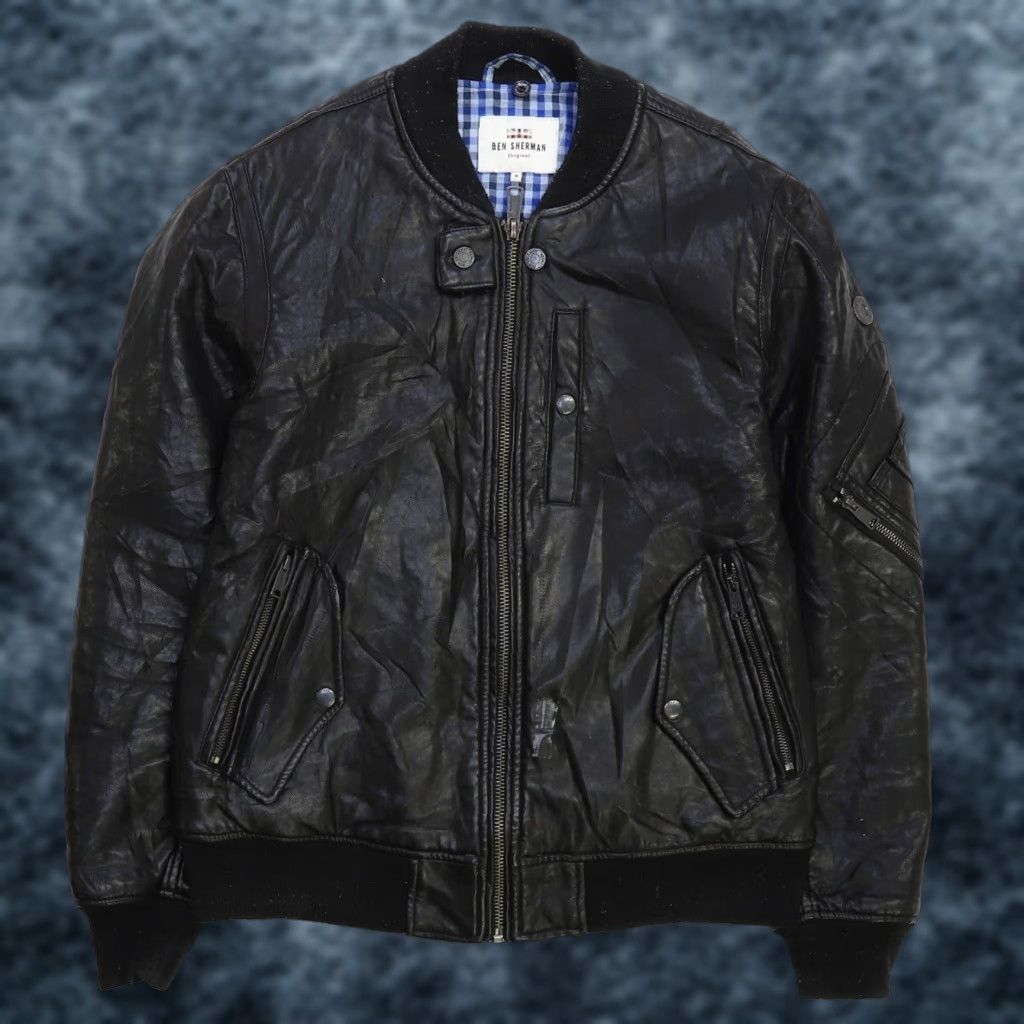 VINTAGE Ben Sherman Leather Bomber Jacket Men Medium Black Casual
