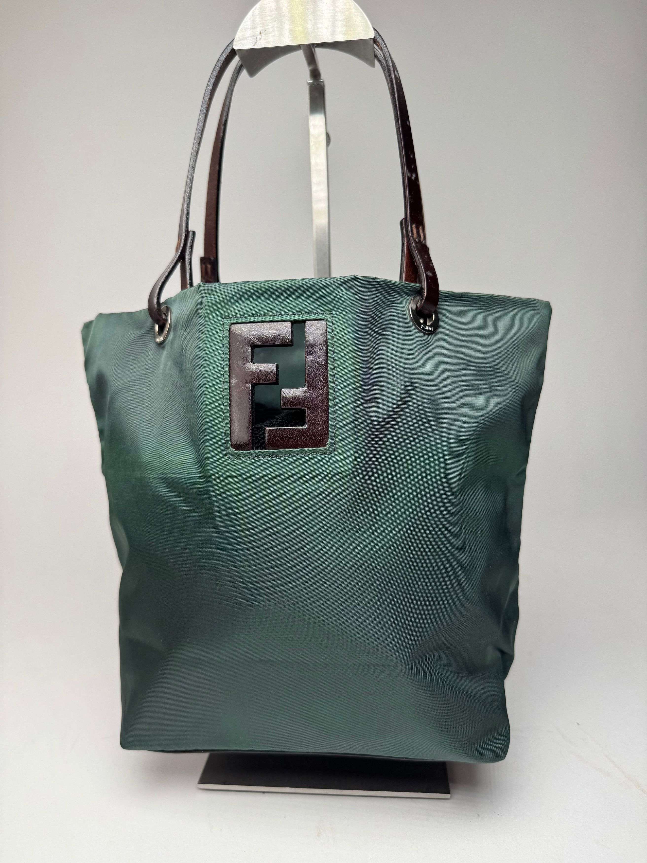 Fendi Vintage FF Logo Tote Bag Green Brown Size ONE SIZE - 1 Thumbnail