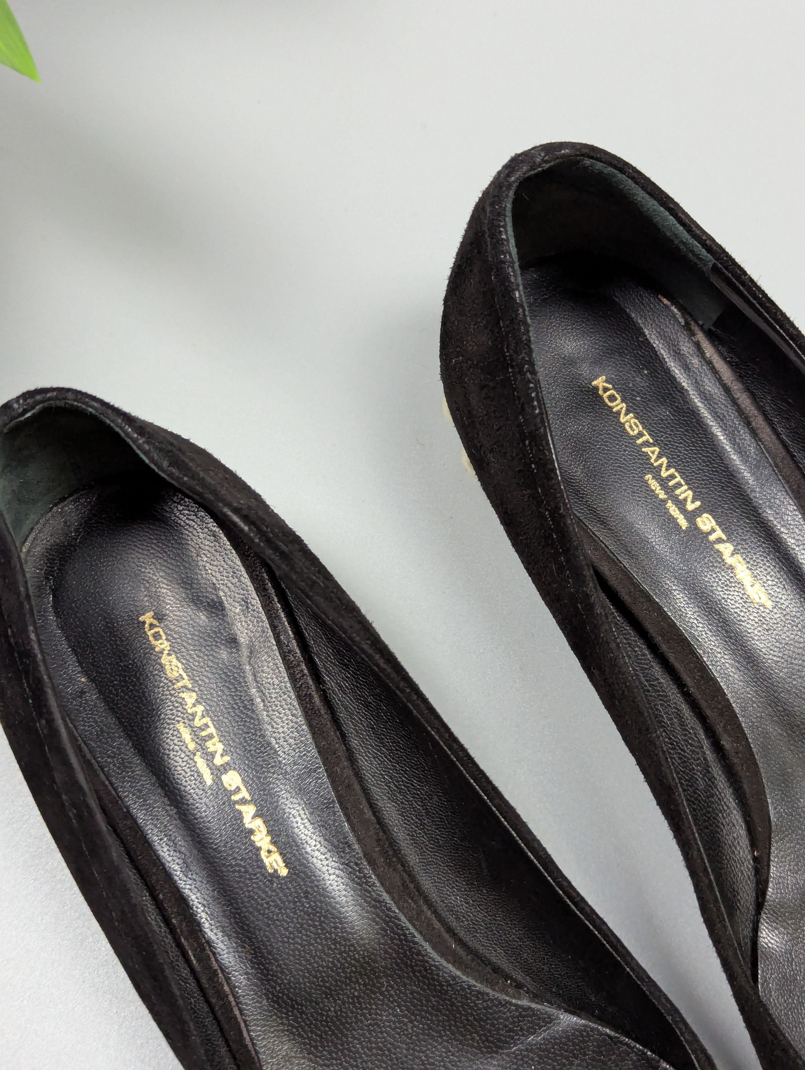 Vintage Konstantin Starke Vintage Black Suede Pumps Pearl Block Heel Size US 8.5 / IT 38.5 - 8 Thumbnail