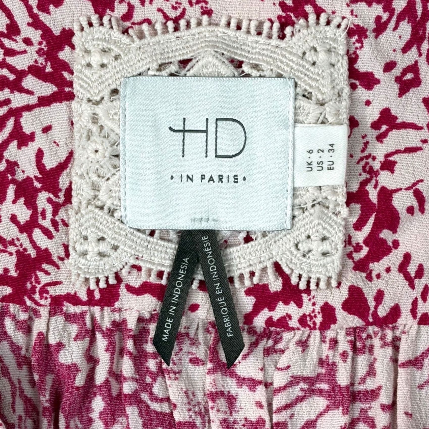 Vintage HD in Paris Anthropologie Pink White Floral V-Neck Smocked Waist Mini Dress Sz 2 Size XS / US 0-2 / IT 36-38 - 5 Thumbnail