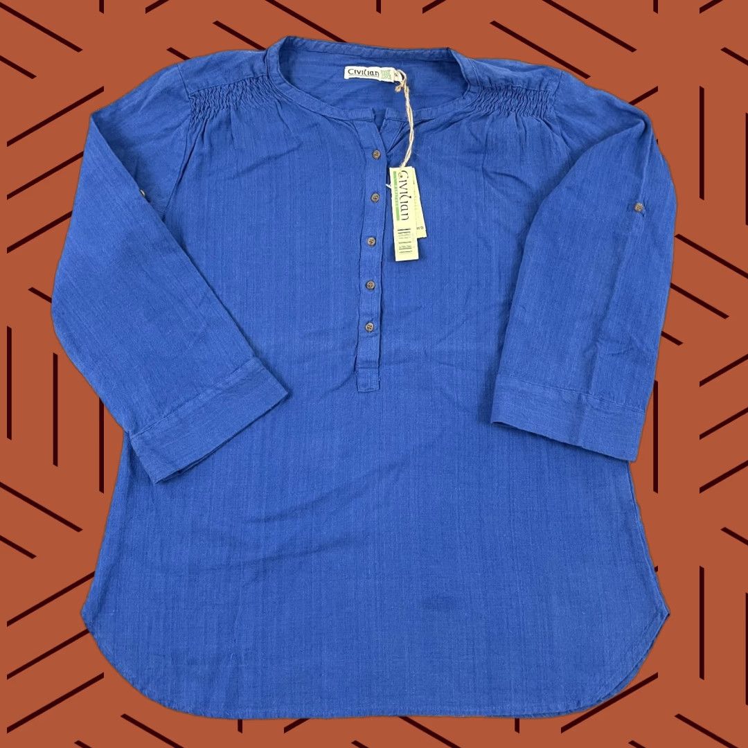 Vintage VINTAGE Civilian Shirt Womens 14 Washed Blue Grandfather Popover Lagenlook Linen Blend Size XL / US 12-14 / IT 48-50 - 1 Thumbnail