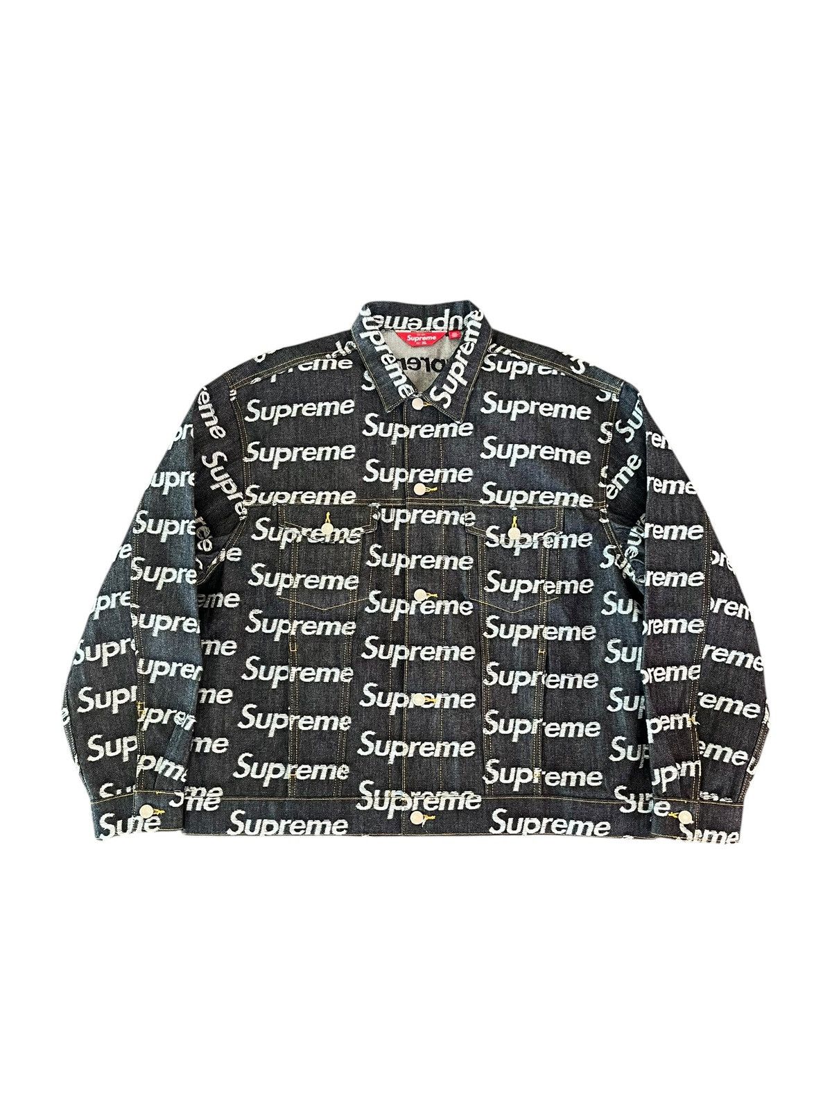 Supreme Supreme Jacquard Rigid Indigo Denim Jacket Size US XL / EU 56 / 4 - 1 Thumbnail